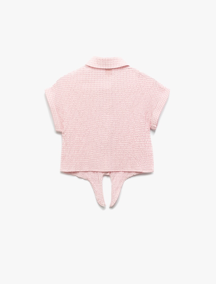 Kız Bebek Kısa Kollu Klasik Yaka Önden Bağlama Detaylı Crop Gömlek