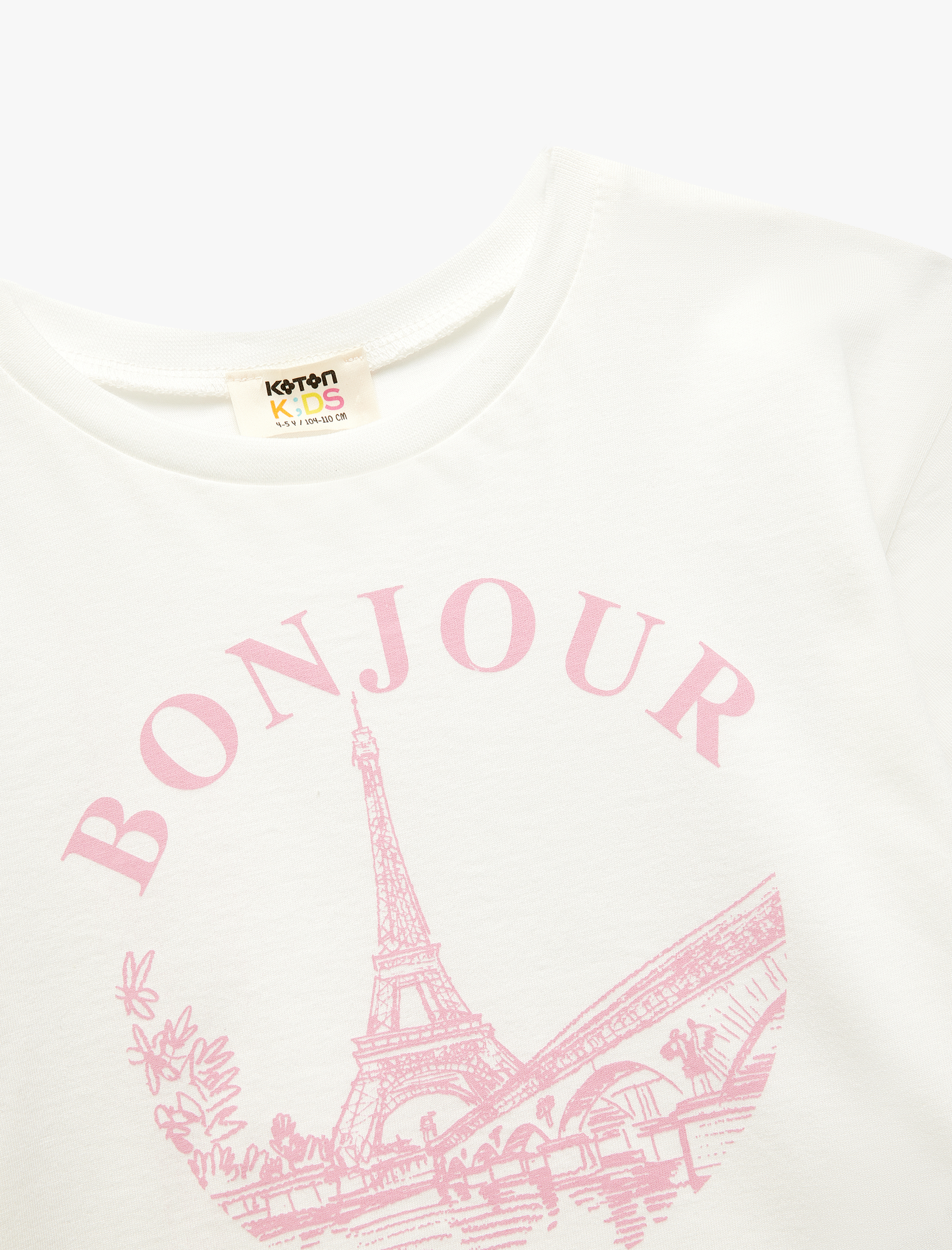  Kız Çocuk Bisiklet Yaka Kısa Kollu Pamuklu Baskılı Tişört