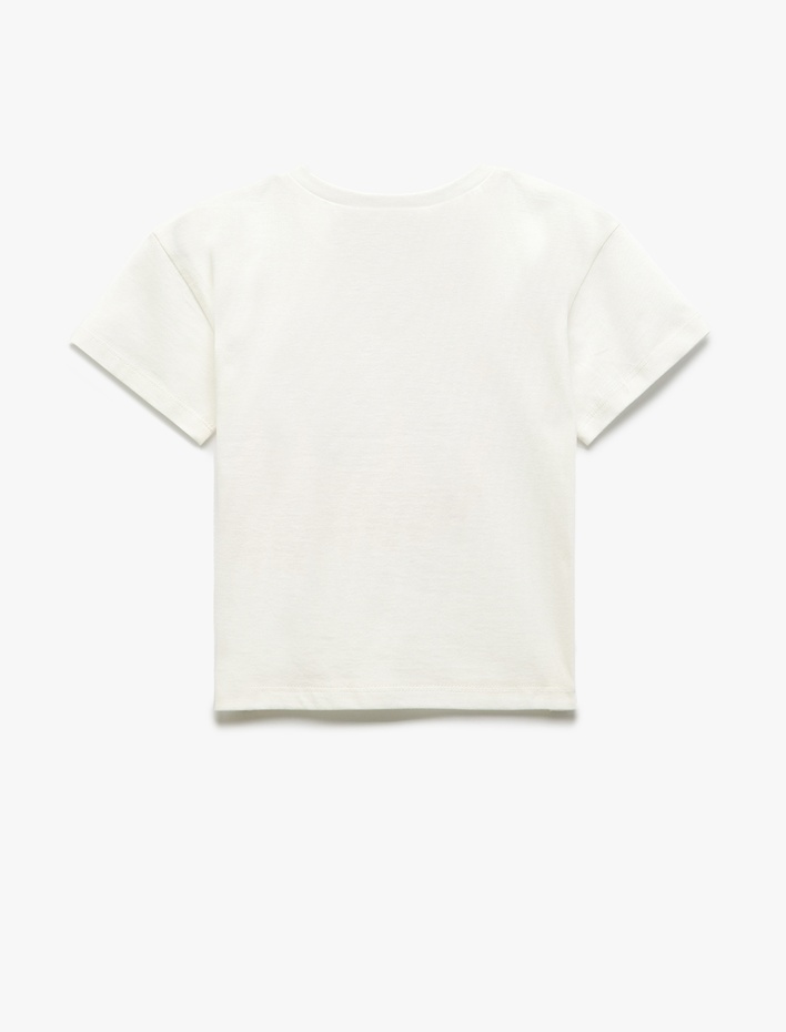 Kız Çocuk Bisiklet Yaka Kısa Kollu Pamuklu Baskılı Tişört