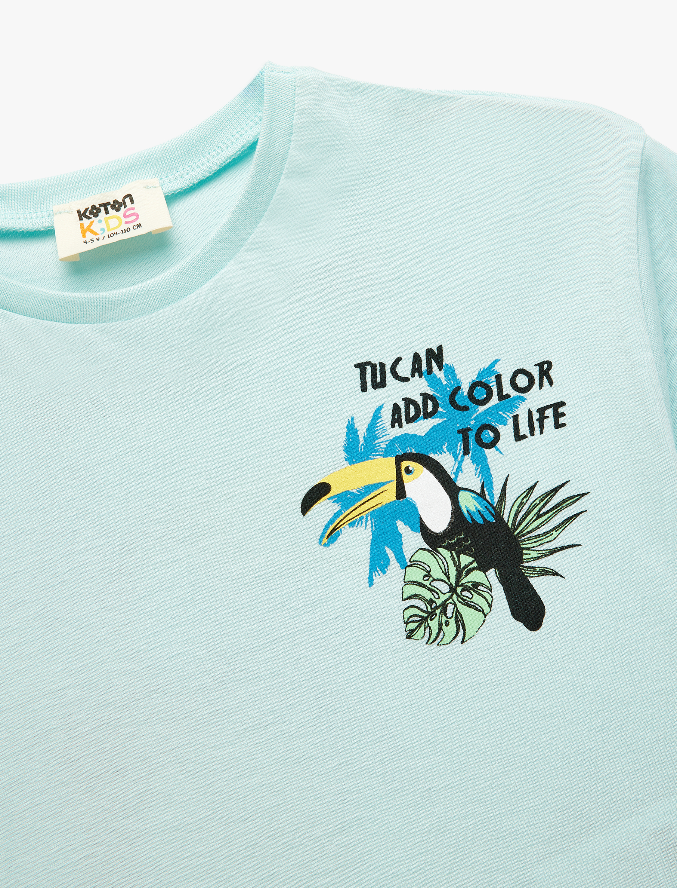  Kız Çocuk Bisiklet Yaka Kısa Kollu Baskı Detaylı Pamuklu Tişört