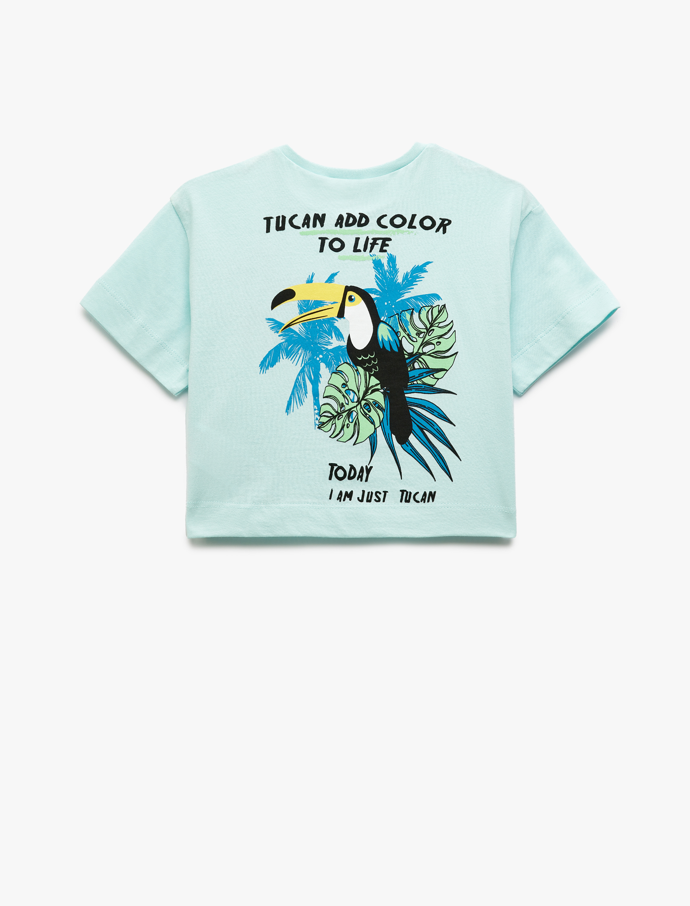  Kız Çocuk Bisiklet Yaka Kısa Kollu Baskı Detaylı Pamuklu Tişört