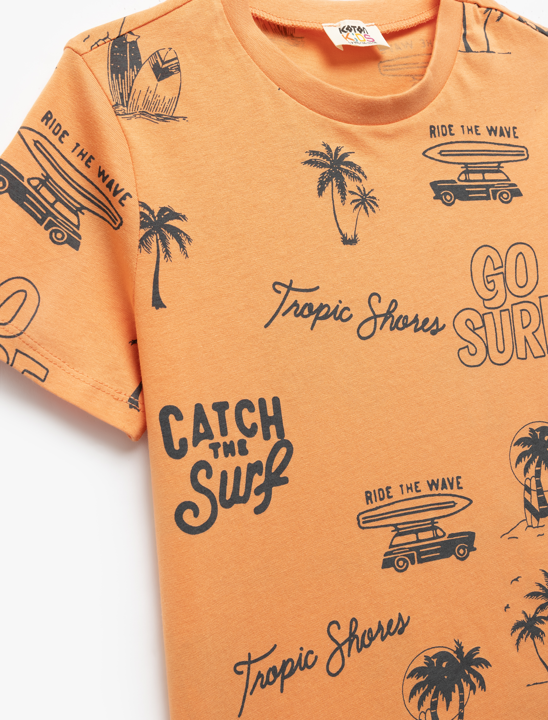  Erkek Çocuk Bisiklet Yaka Baskılı Kısa Kollu Pamuklu  Tişört