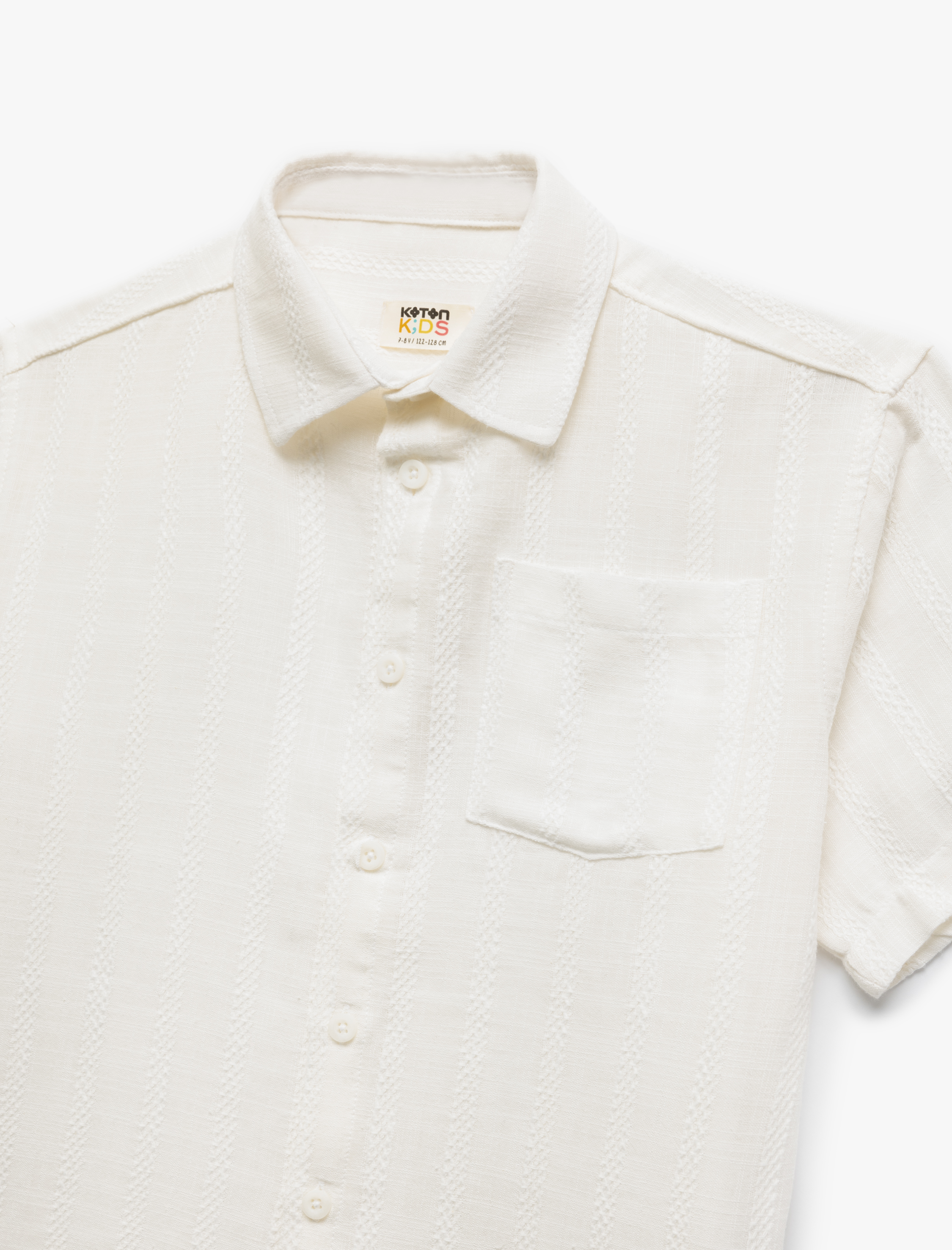  Erkek Çocuk Düğme Detaylı Tek Cepli Viskon Karışımlı Kısa Kollu Gömlek