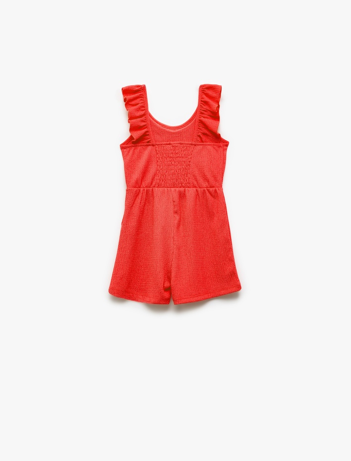 Kız Bebek Fırfır Detaylı V Yaka Askılı Kısa Tulum