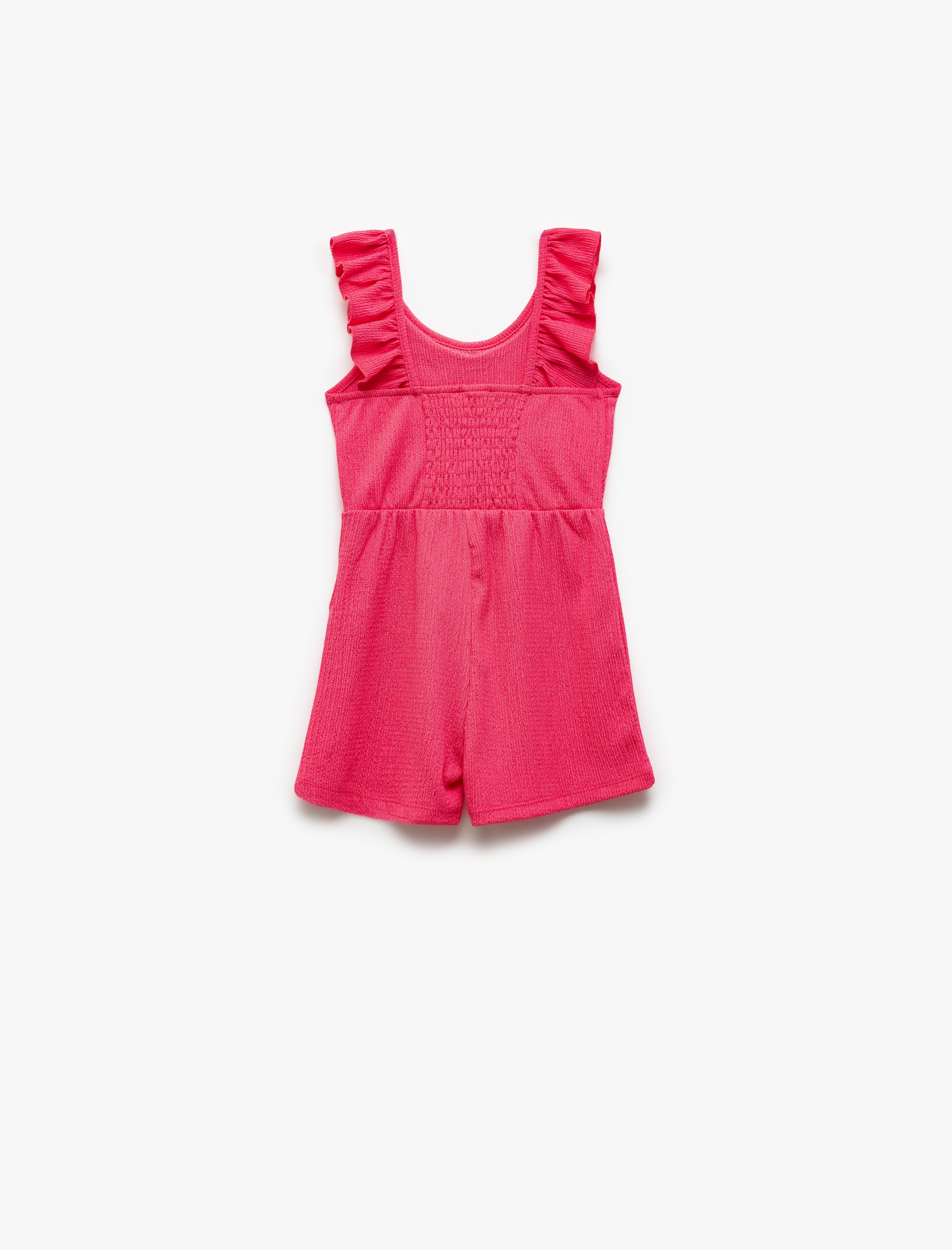  Kız Bebek Fırfır Detaylı V Yaka Askılı Kısa Tulum