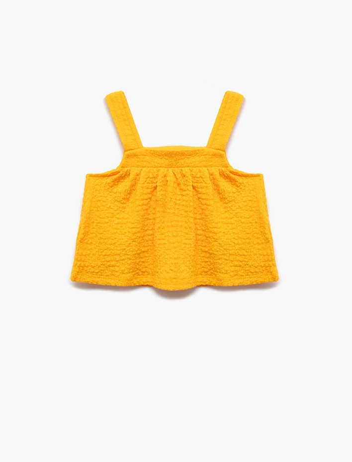 Kız Çocuk Kare Yaka Dokulu Askılı Crop Bluz