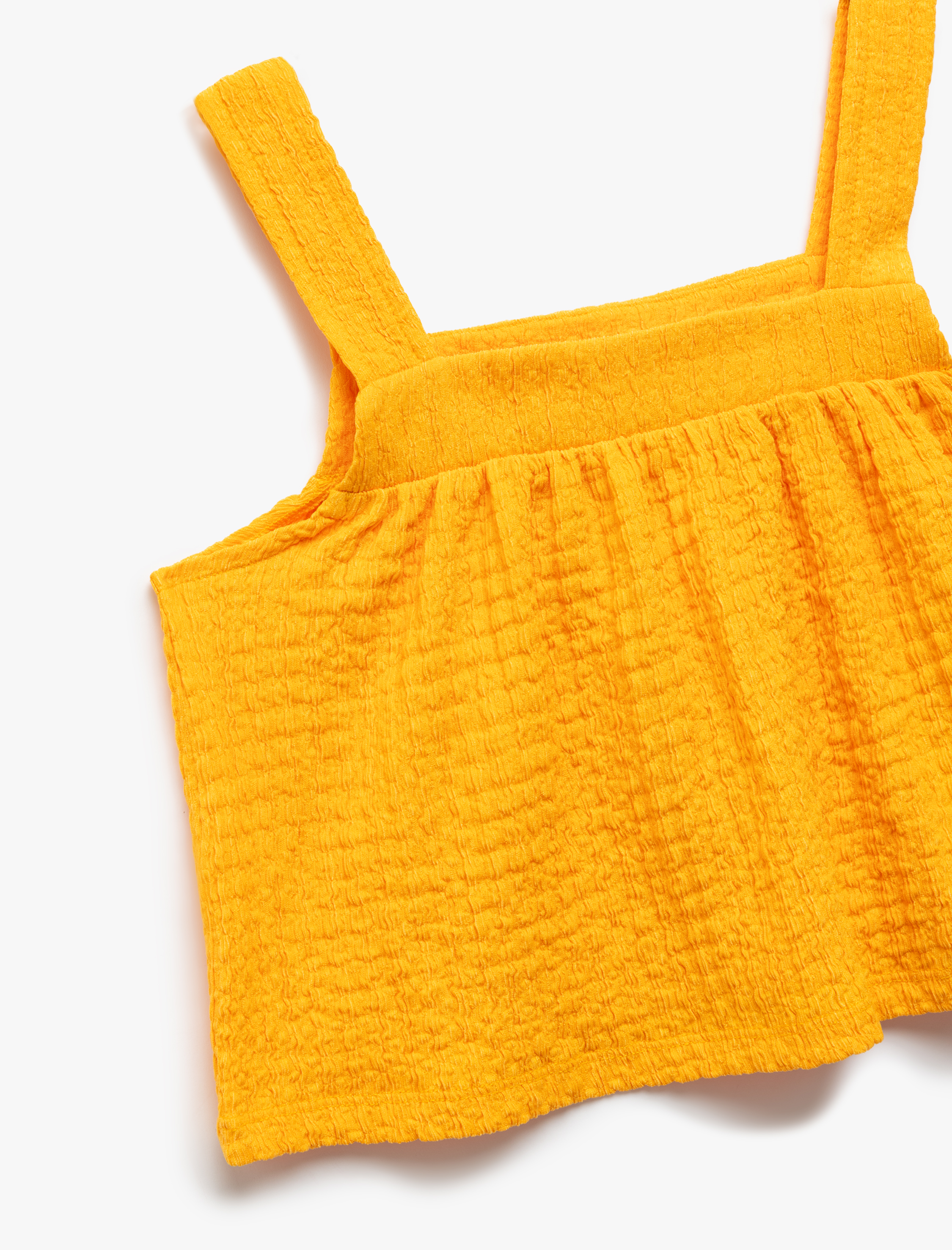  Kız Çocuk Kare Yaka Dokulu Askılı Crop Bluz