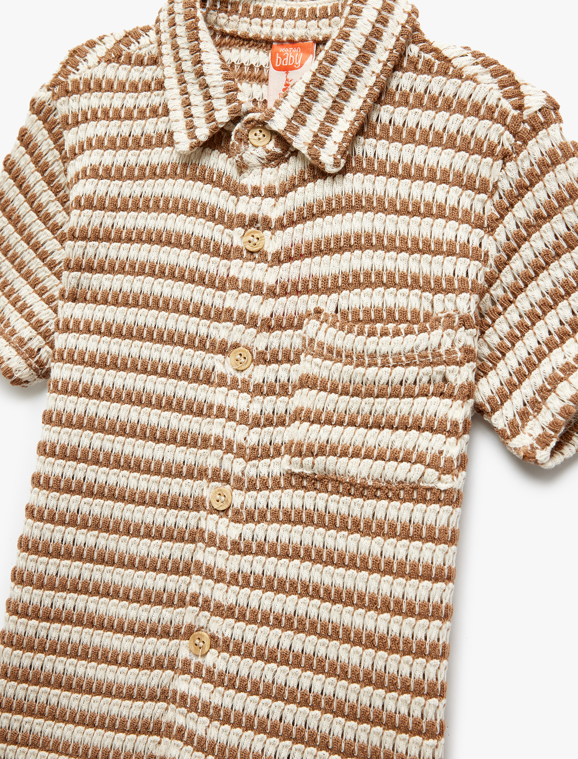  Erkek Bebek Cep Detaylı Kısa Kollu Polo Yaka Çizgili Tişört