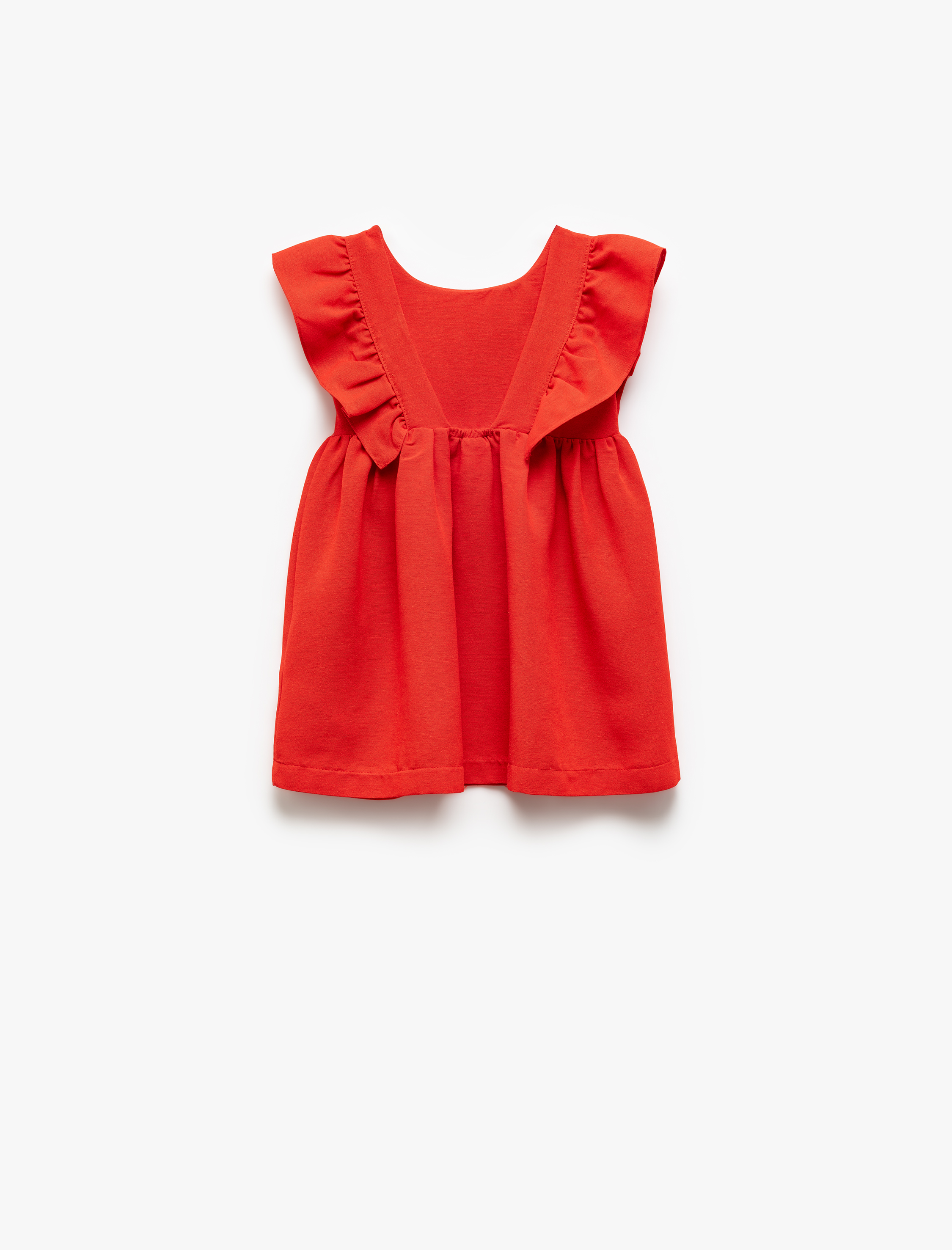  Kız Bebek Fırfır Detaylı Bisiklet Yaka Kolsuz A Kesim Elbise