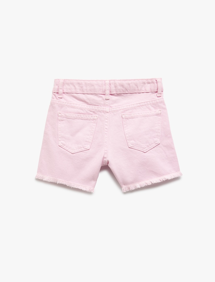 Kız Çocuk Pamuklu Cepli Yırtmaç Detaylı Denim Şort