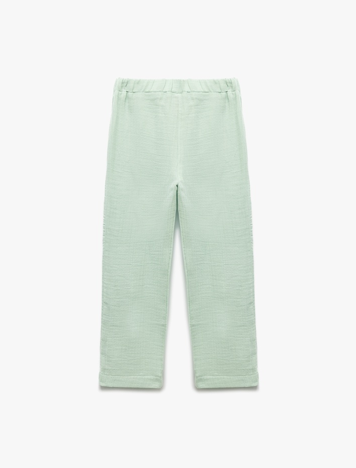 Kız Bebek Pamuklu Cep Detaylı Beli Bağlamalı Müslin Pantolon