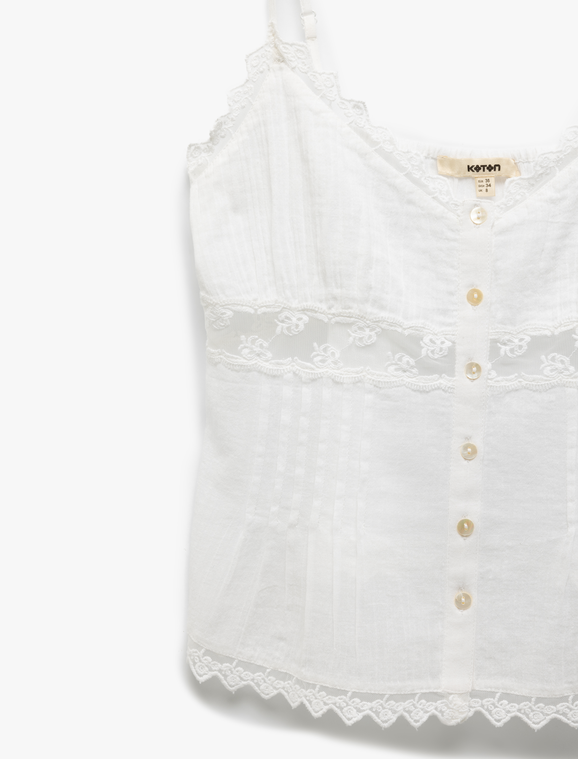   Pamuklu Dantel Detaylı V Yaka Askılı Müslin Bluz