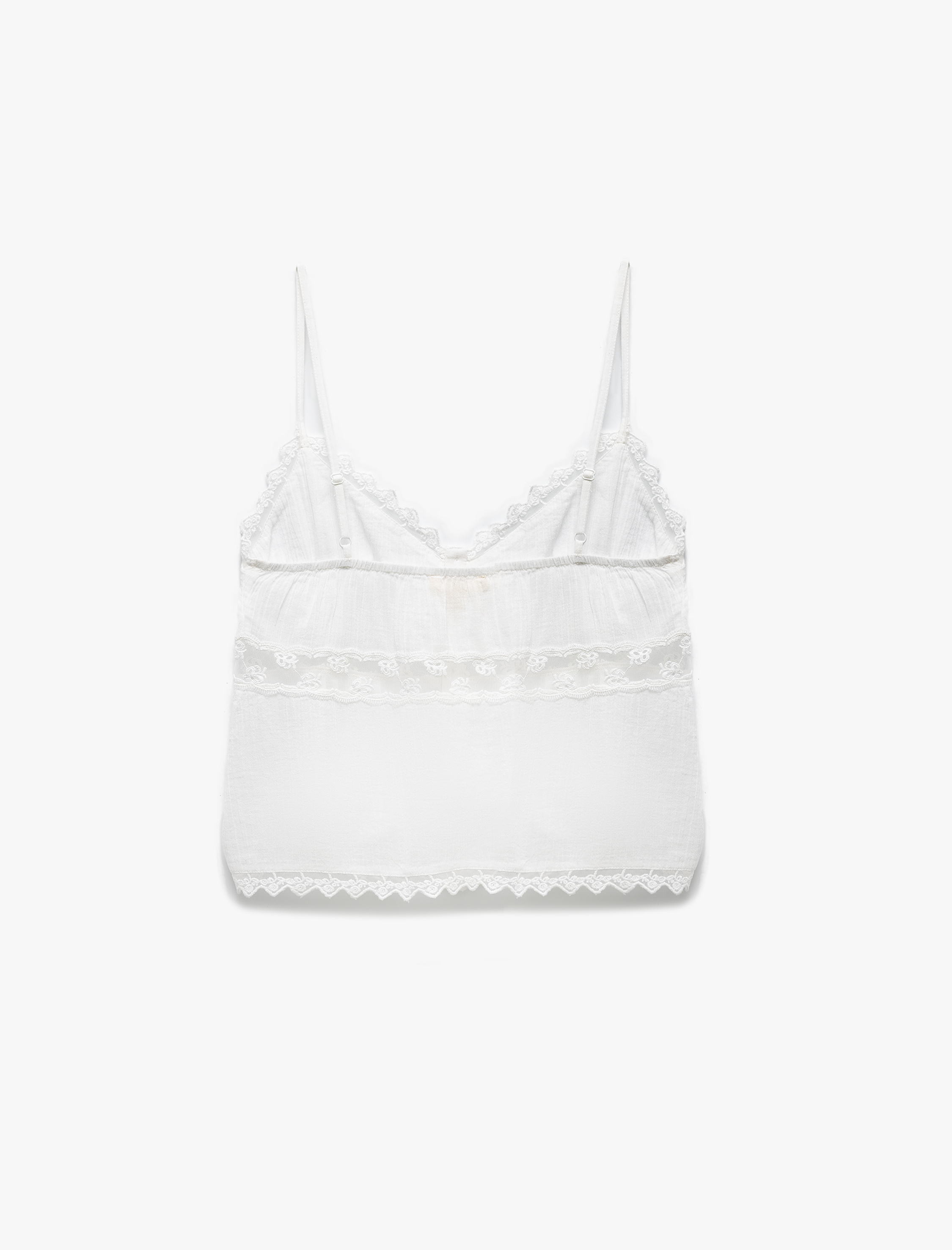   Pamuklu Dantel Detaylı V Yaka Askılı Müslin Bluz