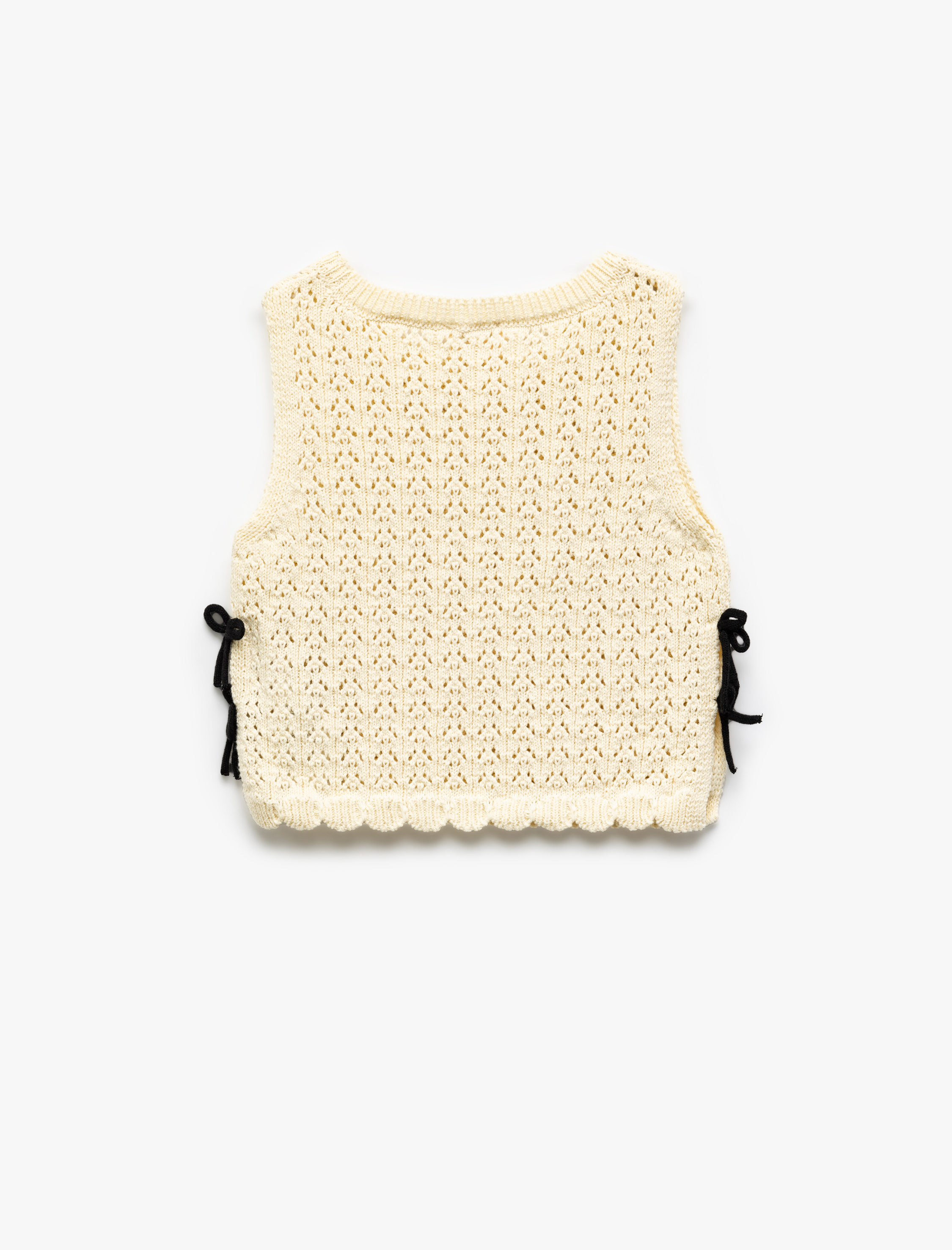  Kız Çocuk Bisiklet Yaka Ajurlu Kolsuz Triko Crop Atlet