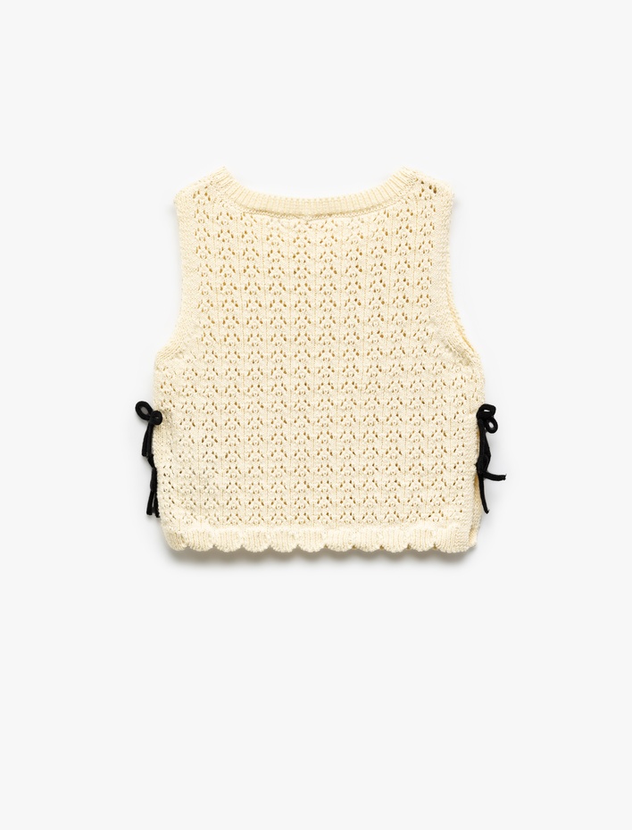 Kız Çocuk Bisiklet Yaka Ajurlu Kolsuz Triko Crop Atlet