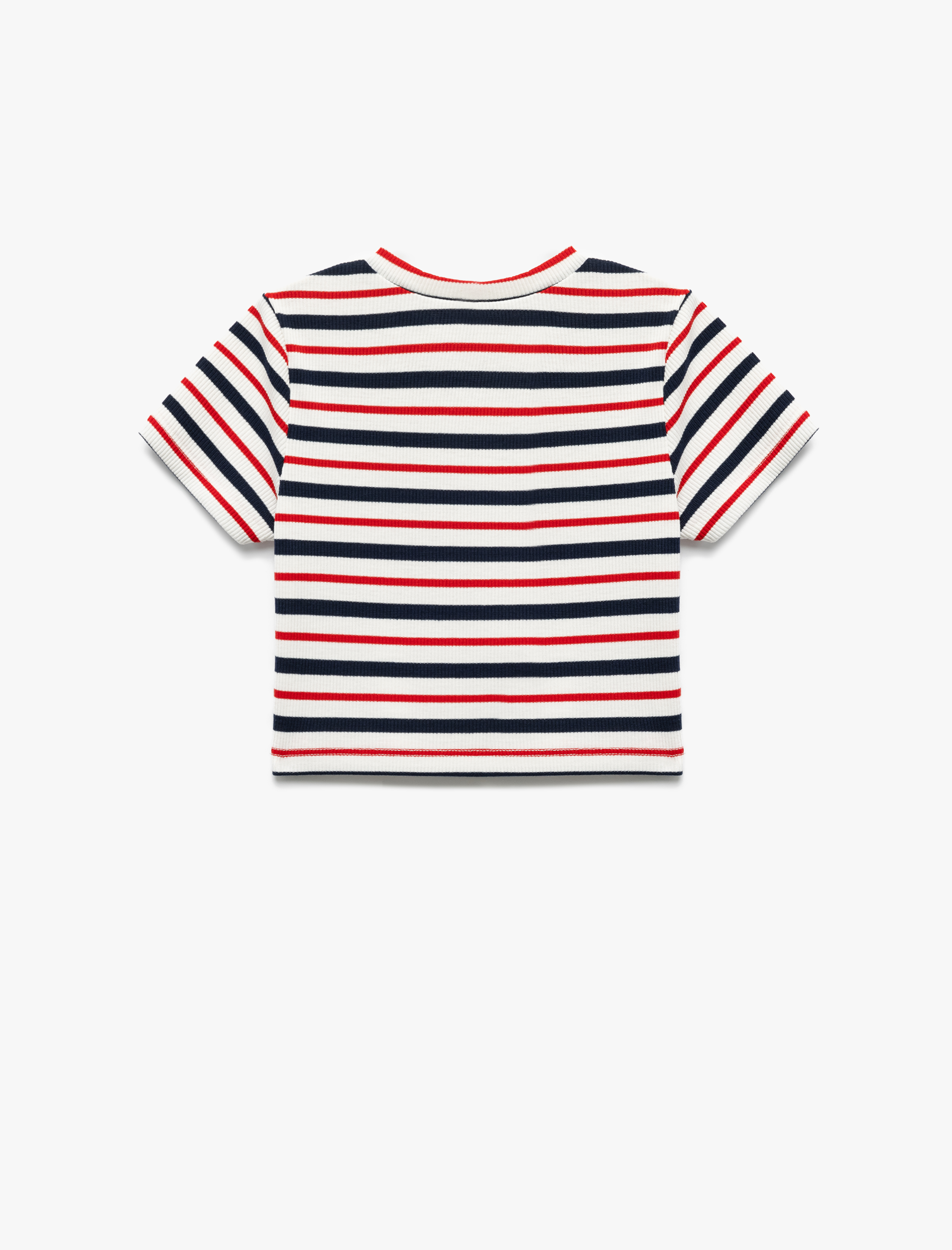  Kız Çocuk Bisiklet Yaka Kısa Kollu Kaşkorse Çizgili Tişört