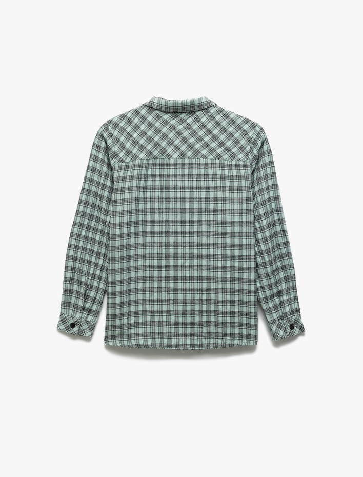 Erkek Çocuk Aplike Detaylı Düğmeli Uzun Kollu Ekoseli Gömlek
