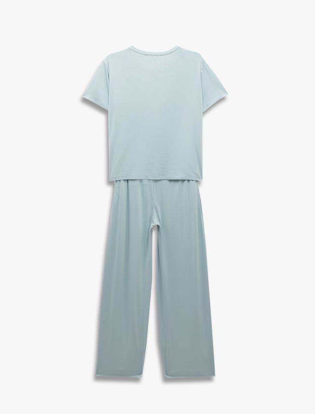 Cepli Kısa Kollu Bisiklet Yaka Viskon Pijama Takımı_3