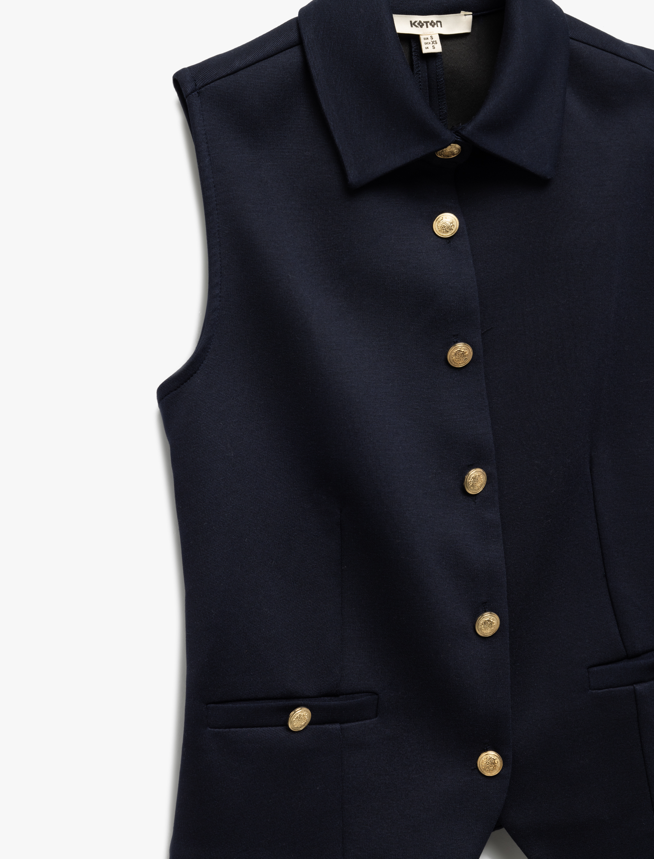   Slim Fit Gold Düğme Detaylı Kolsuz Ceket Yaka Yelek