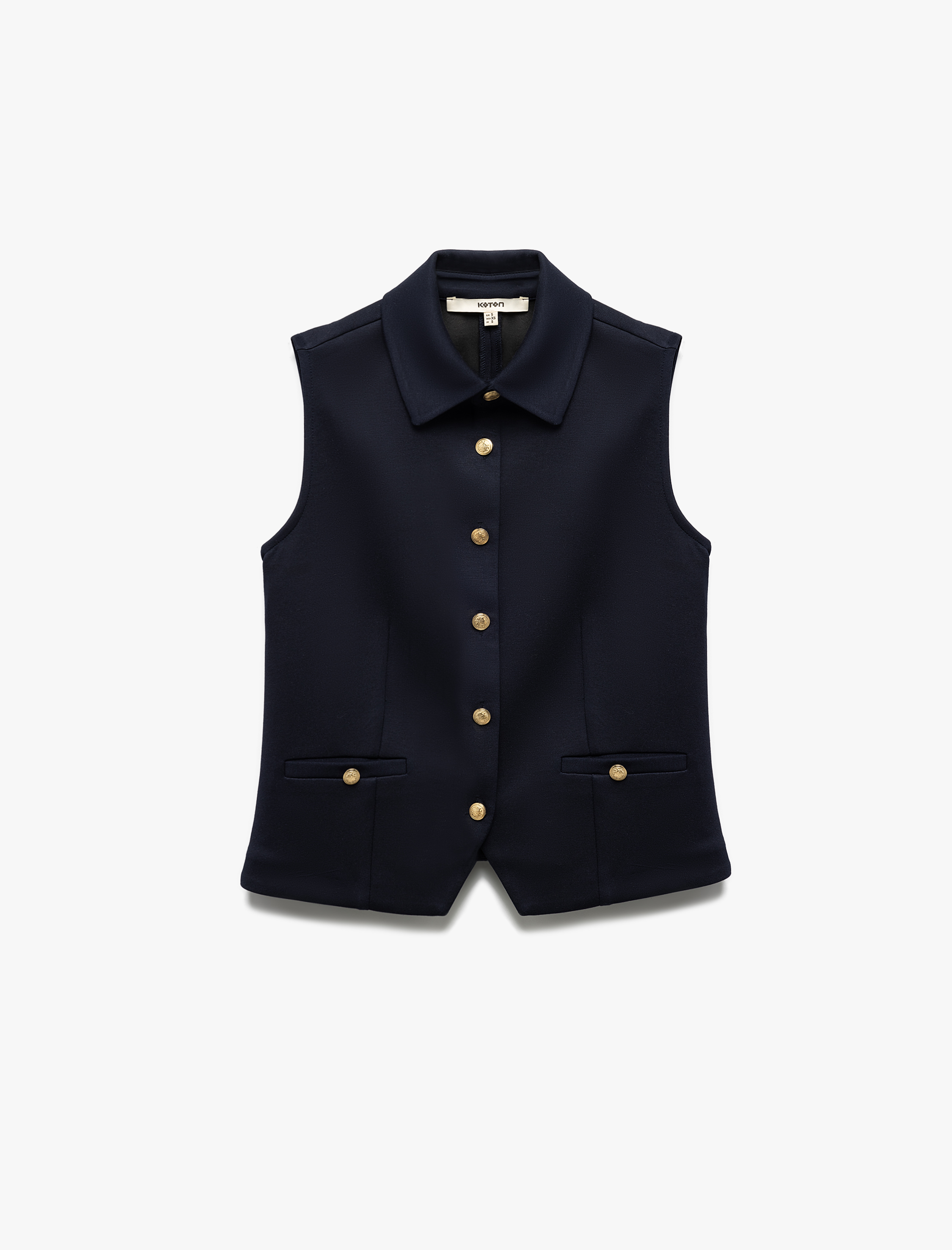   Slim Fit Gold Düğme Detaylı Kolsuz Ceket Yaka Yelek