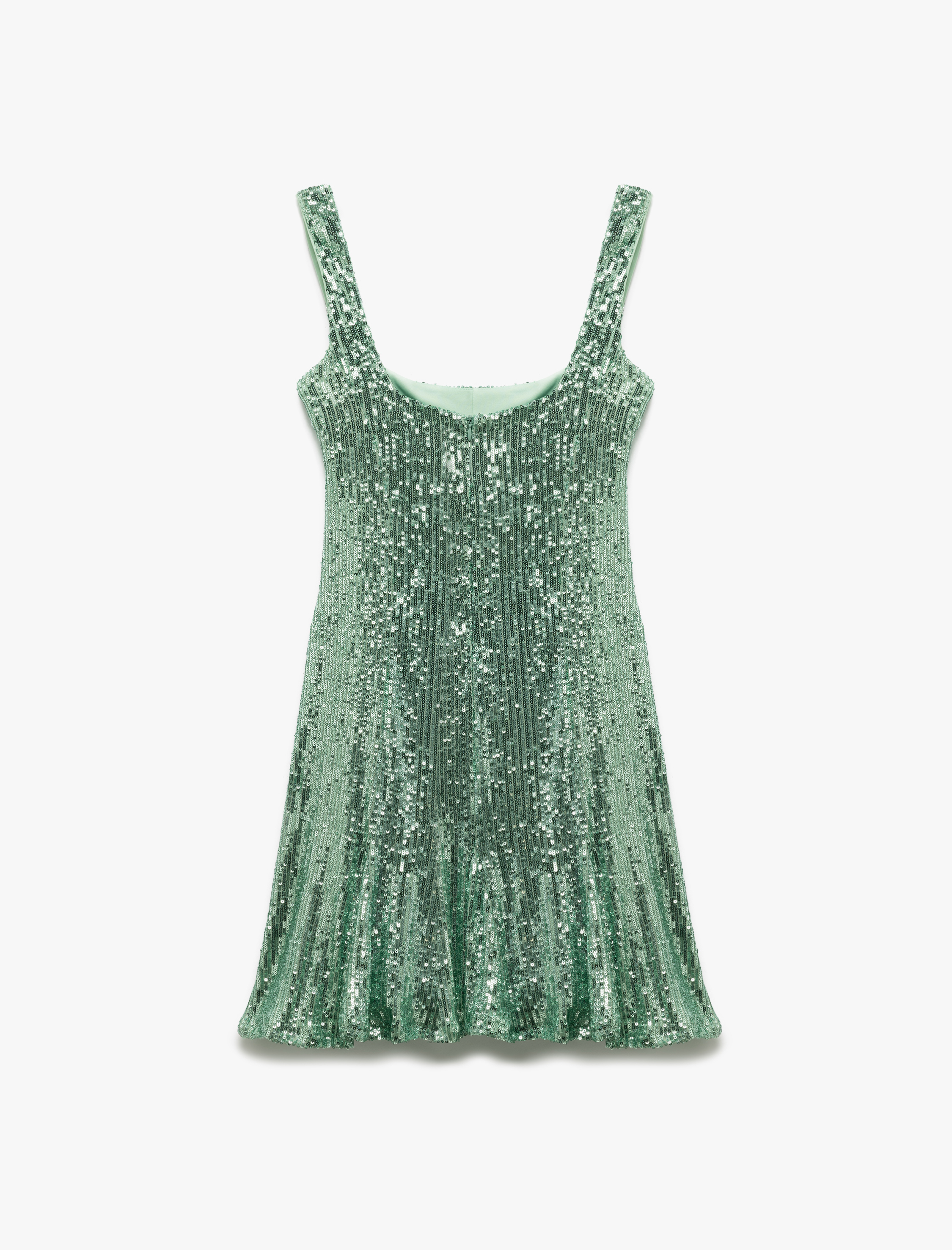   Pullu Payetli Kolsuz Kare Yaka Dar Kesim Mini Abiye Elbise