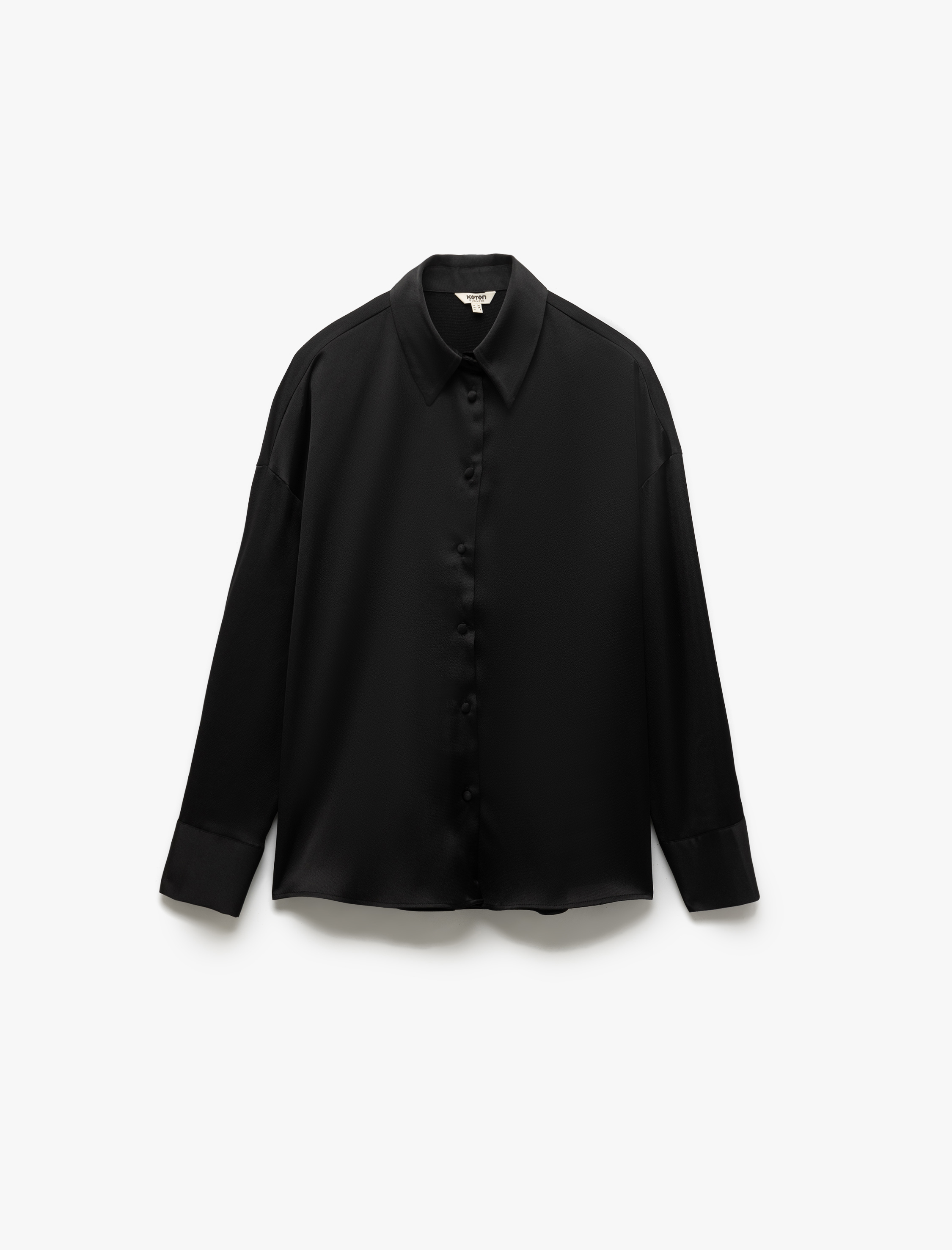   Düğmeli Uzun Kollu Klasik Yaka Saten Gömlek