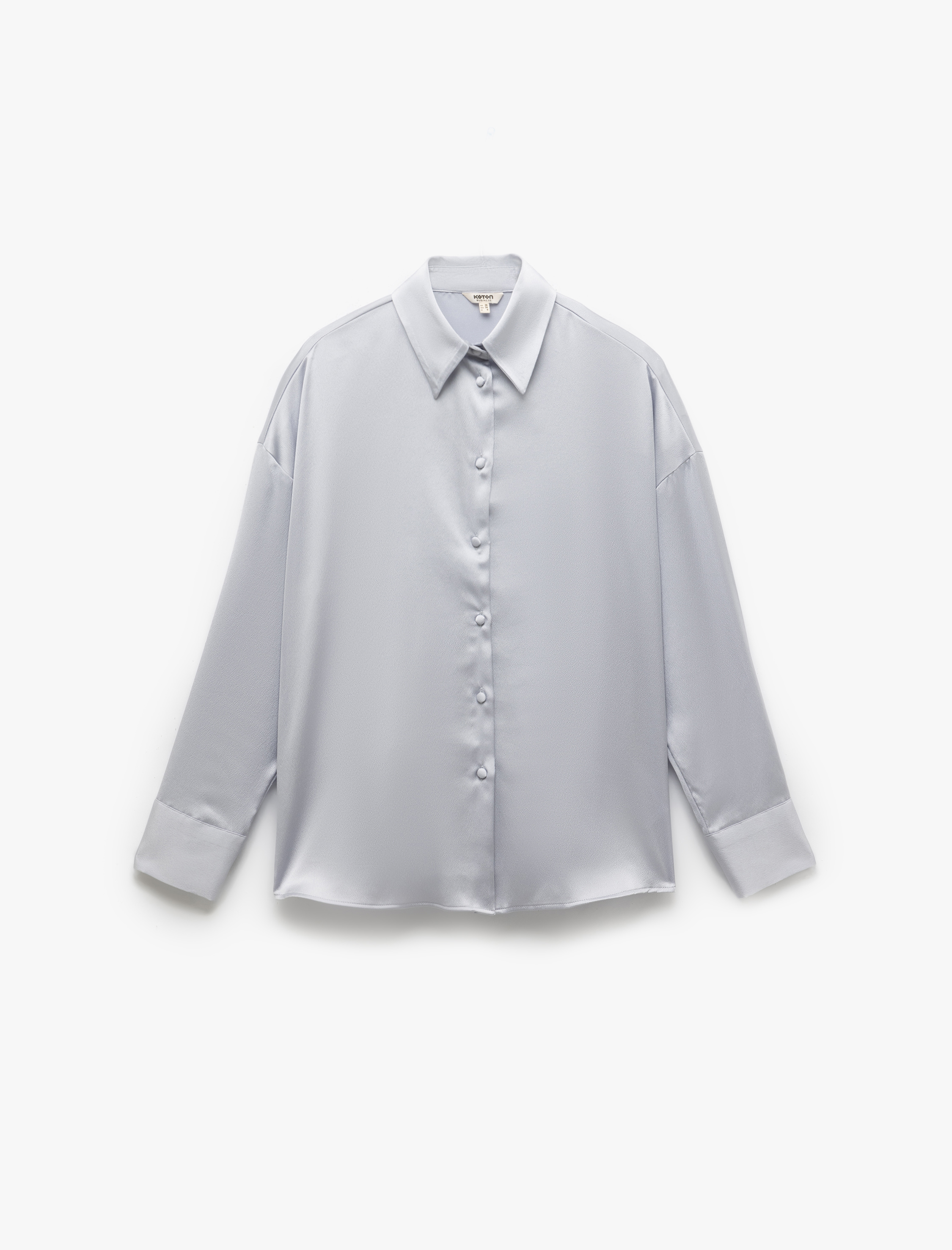   Düğmeli Uzun Kollu Klasik Yaka Saten Gömlek