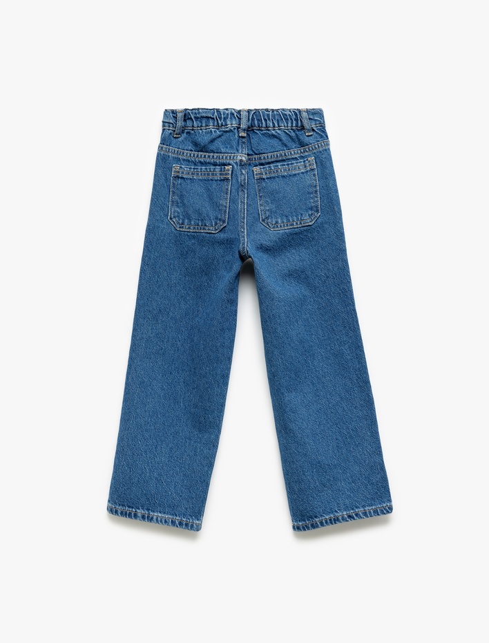 Kız Bebek Pamuklu Cep Detaylı Bol Paça Denim Pantolon