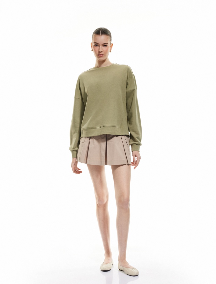  Üç İplik Uzun Kollu Bisiklet Yaka Basic Sweatshirt