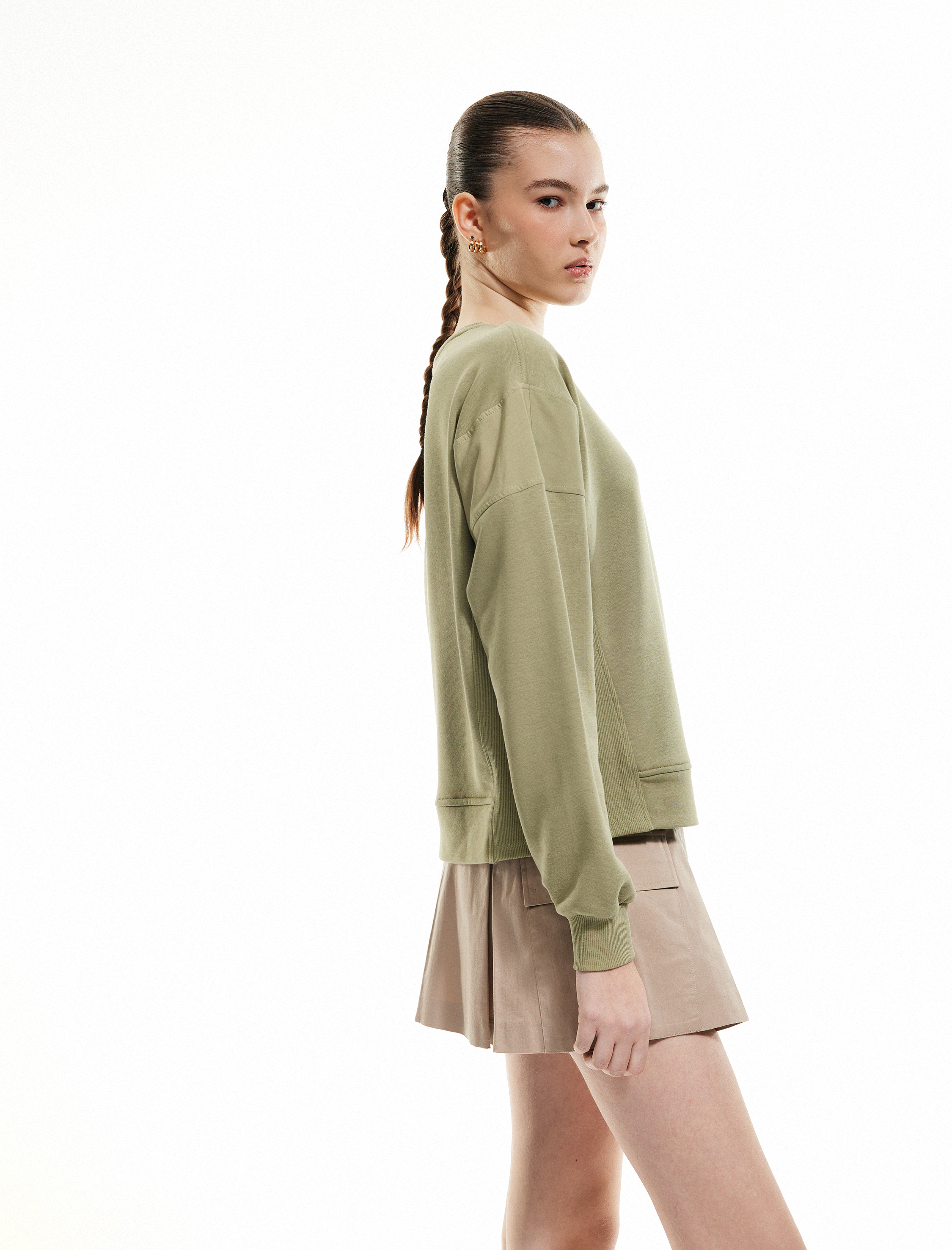 Koton Kadın Üç İplik Uzun Kollu Bisiklet Yaka Basic Sweatshirt -1