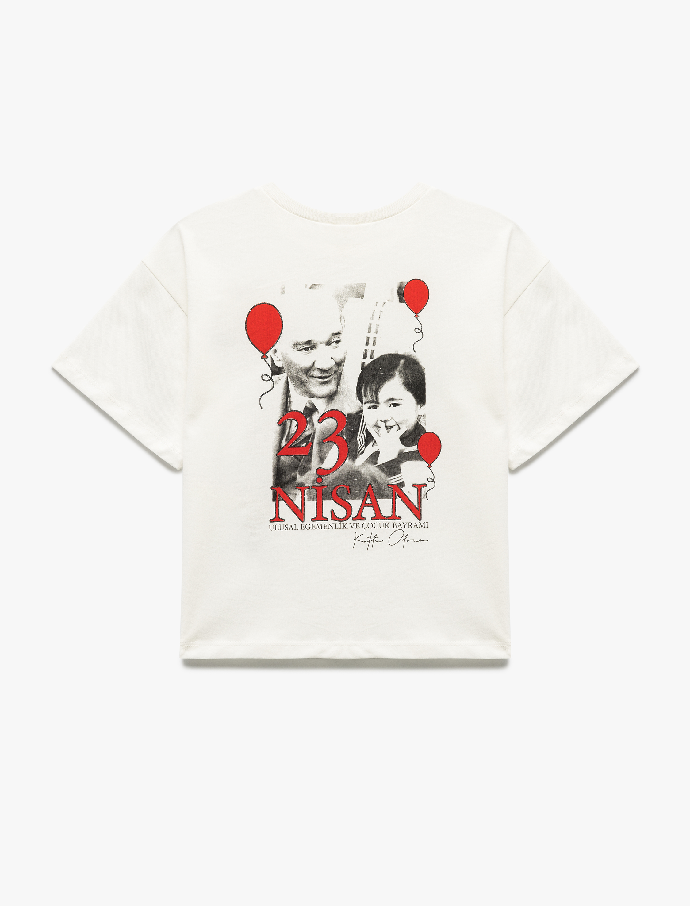  Kız Çocuk Atatürk Baskılı  23 Nisan Temalı Kısa Kollu Pamuklu Tişört