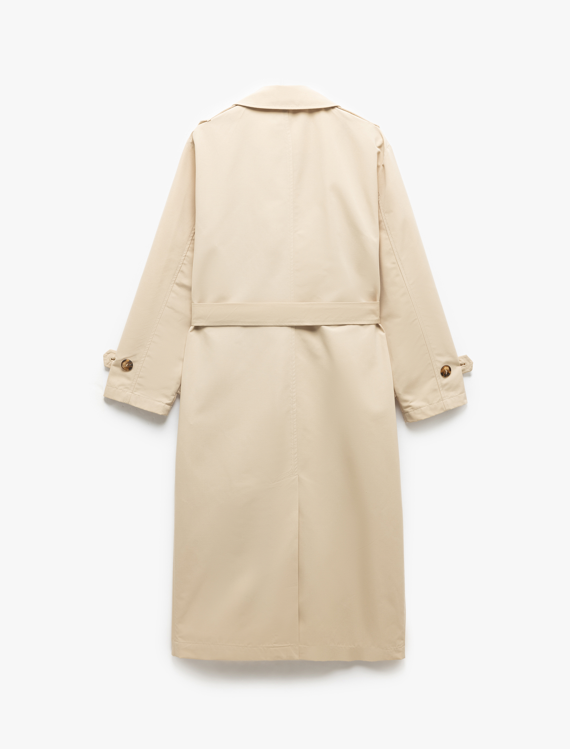   Uzun Kollu Kruvaze Kemerli Gabardin Trençkot