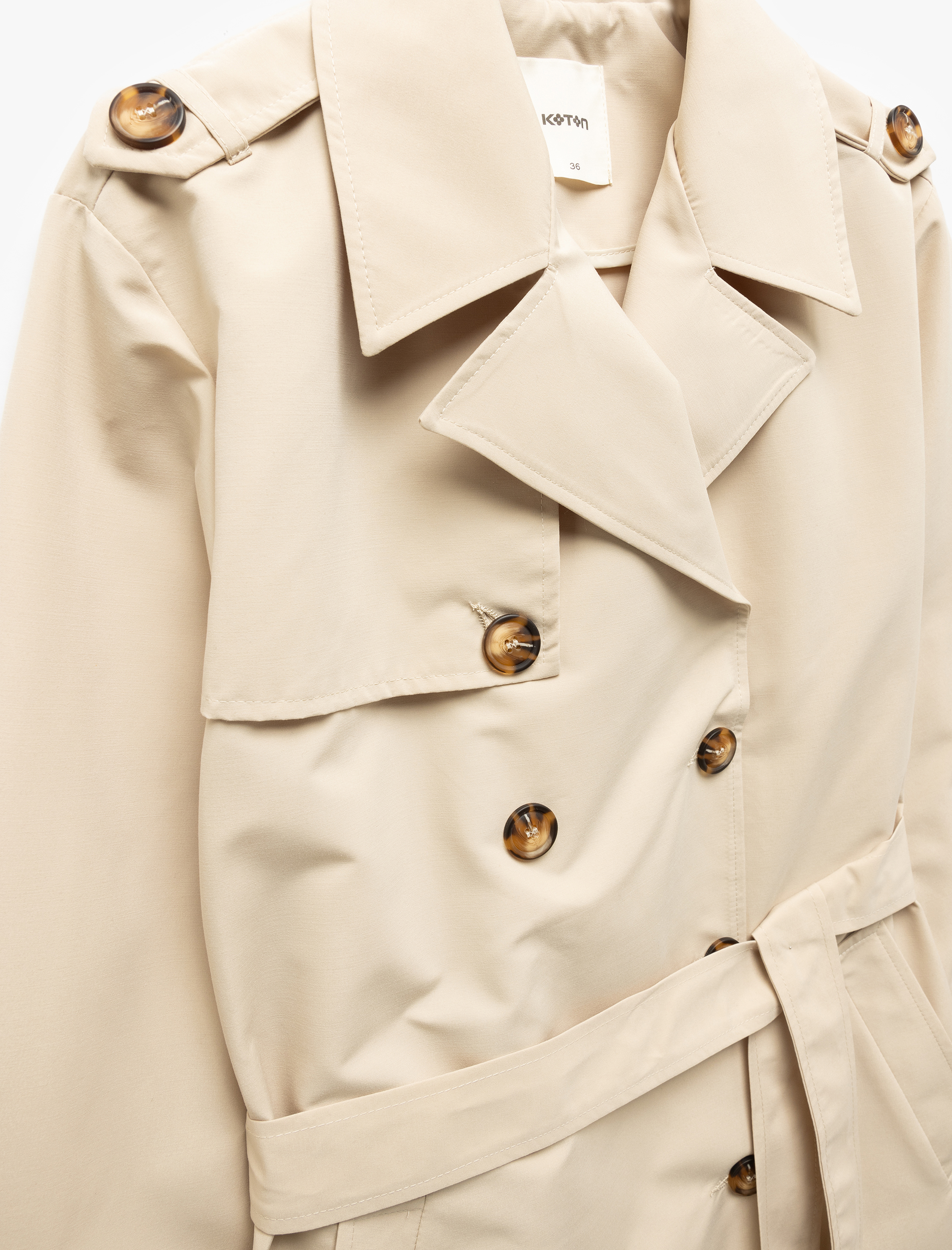   Uzun Kollu Kruvaze Kemerli Gabardin Trençkot