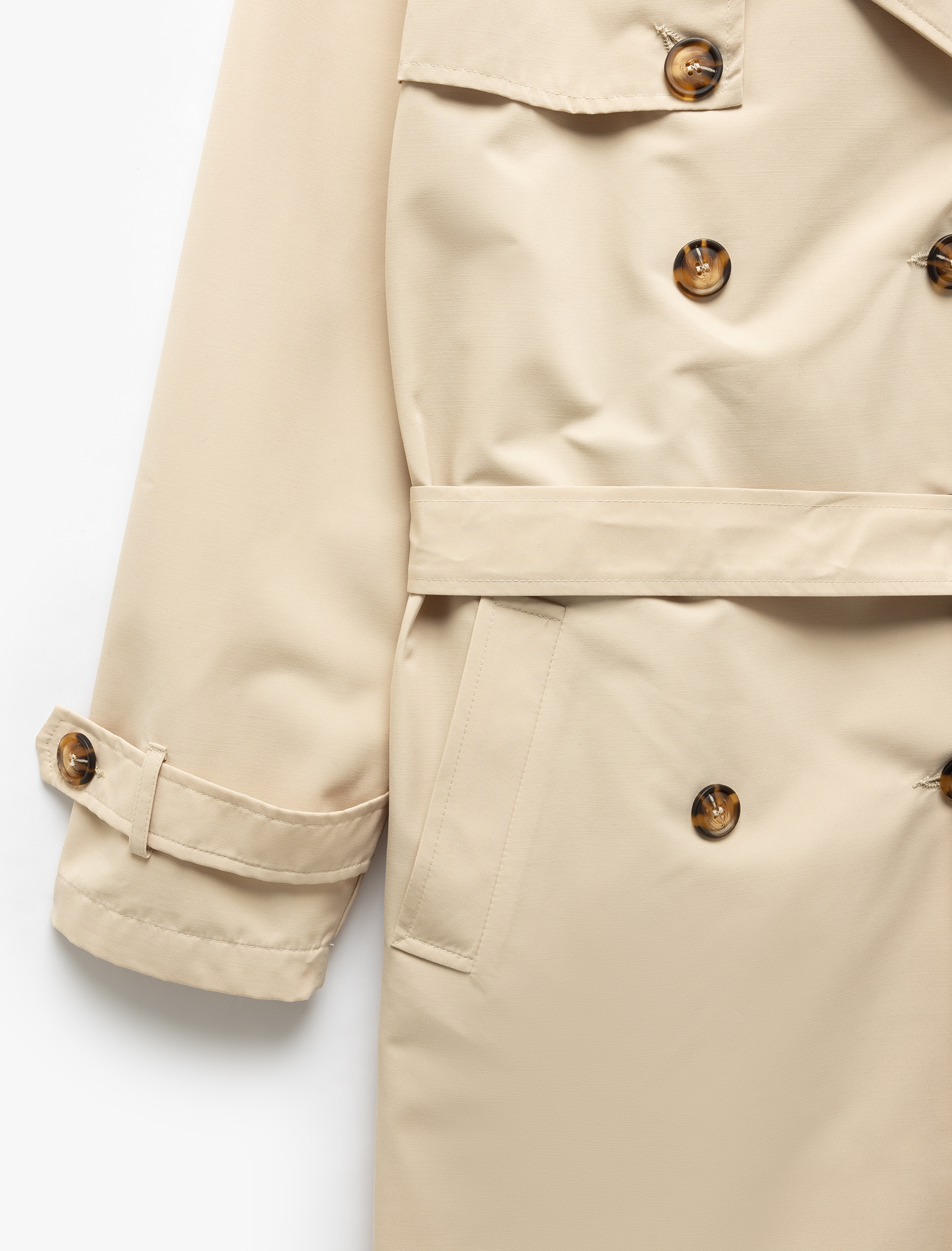   Uzun Kollu Kruvaze Kemerli Gabardin Trençkot