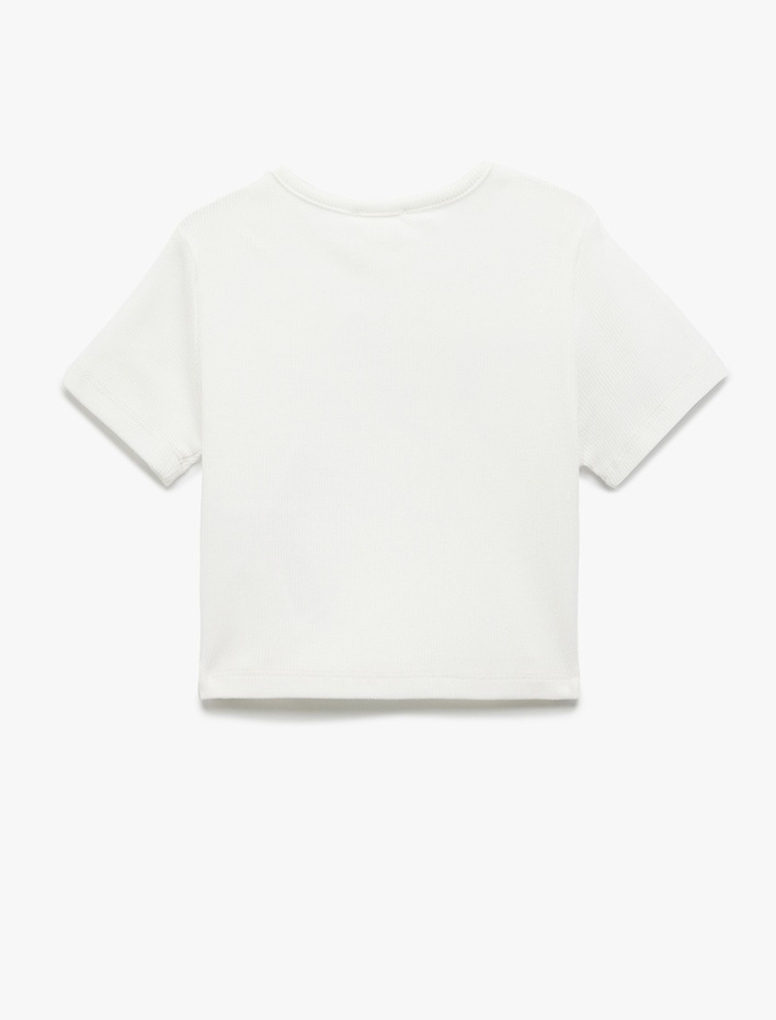 Kız Çocuk Bisiklet Yaka Kısa Kollu Baskılı Pamuklu Crop Tişört