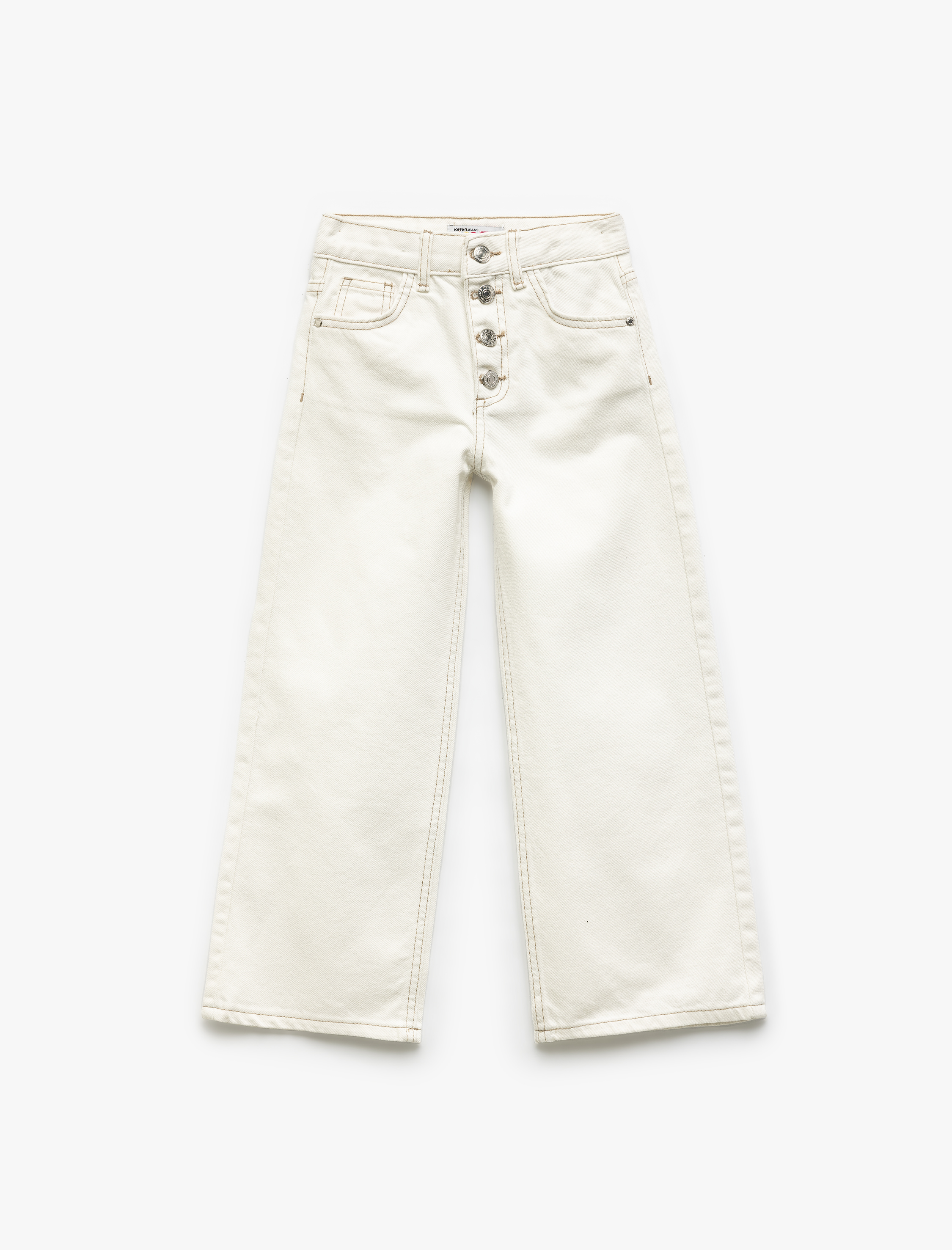 Koton Düğmeli Detaylı Pamuklu Geniş Paça Denim Pantolon -1