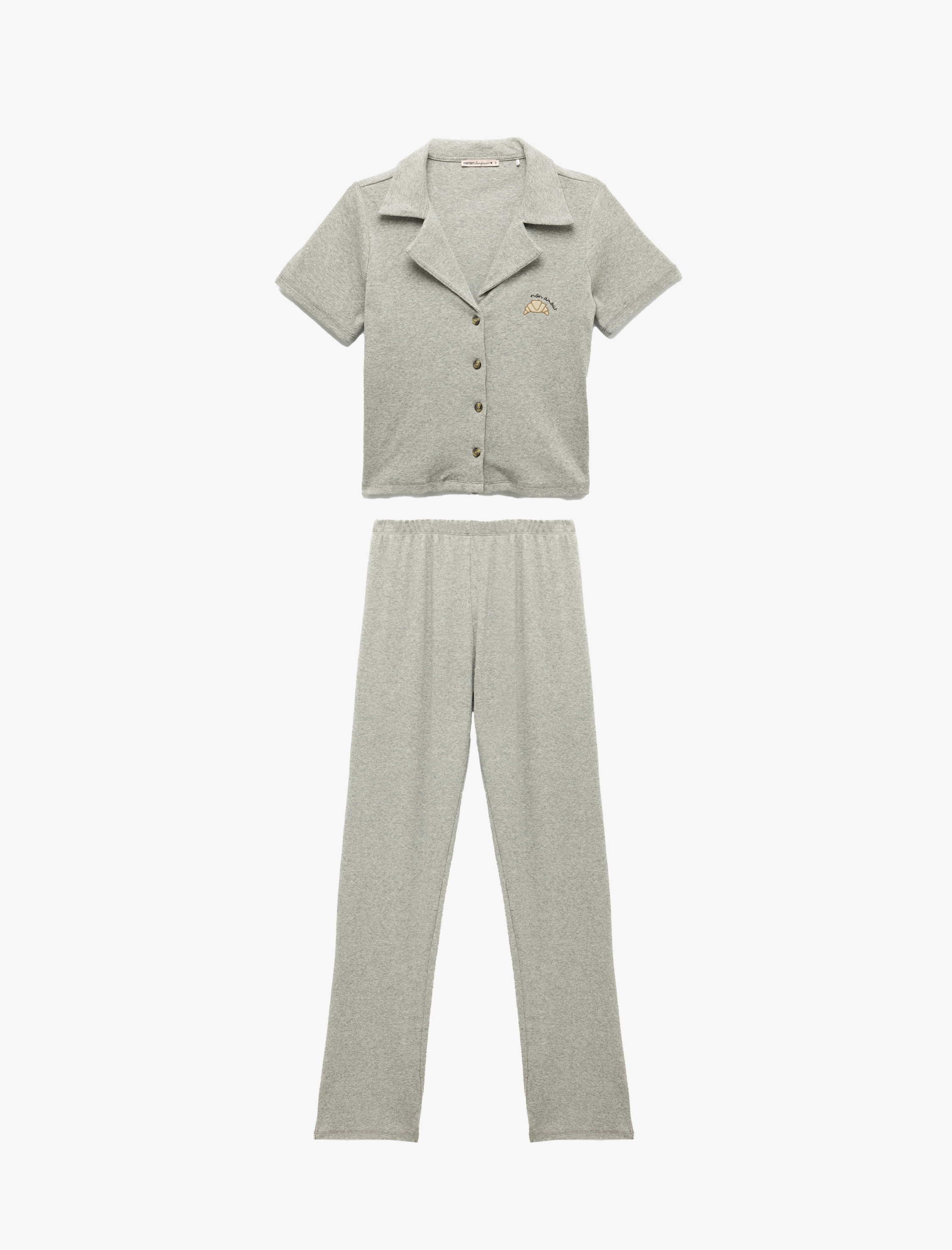   Kısa Kollu Gömlek Yaka Pamuklu Pijama Takımı