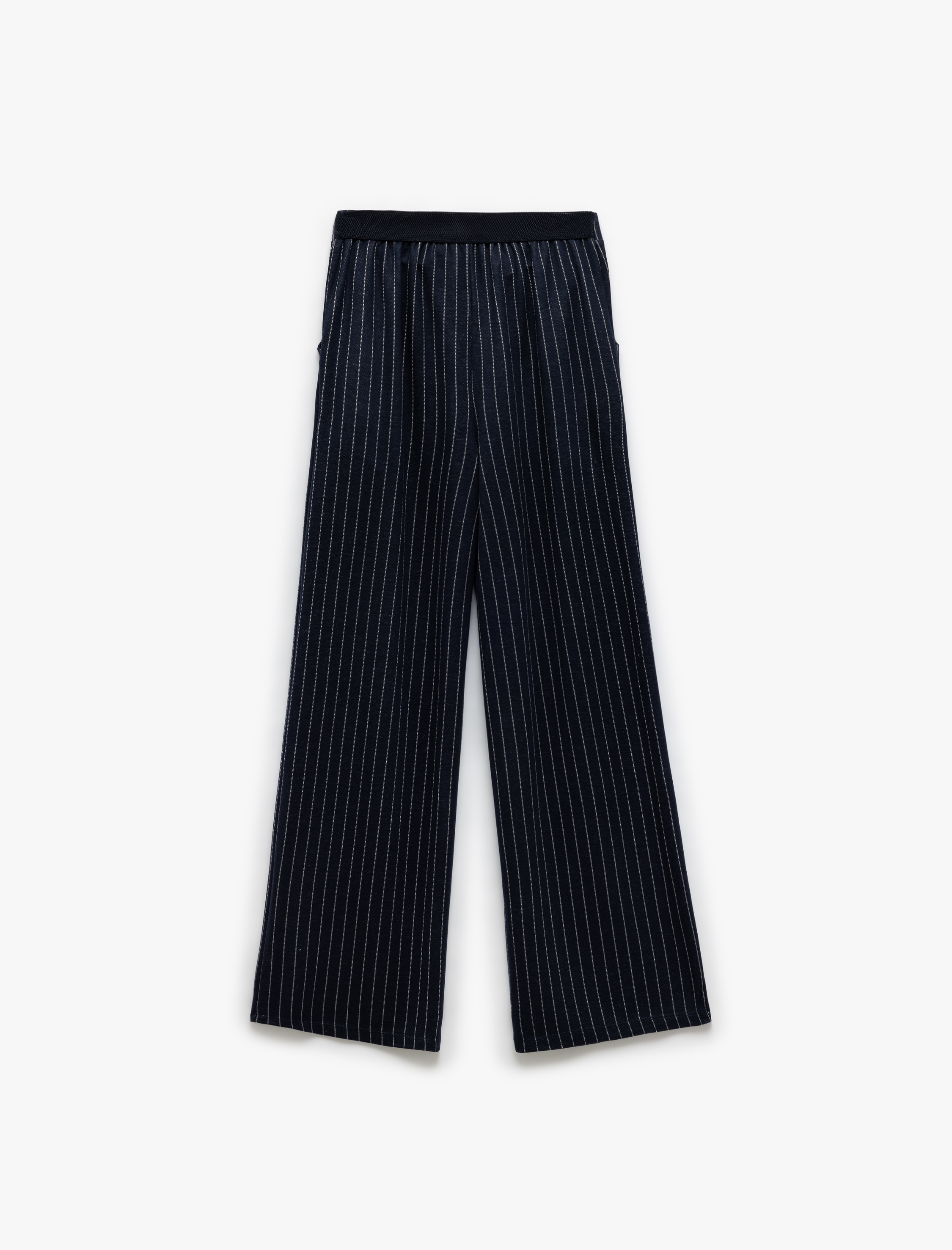  Kız Çocuk Viskon Geniş Paça Çizgili Okul Pantolonu