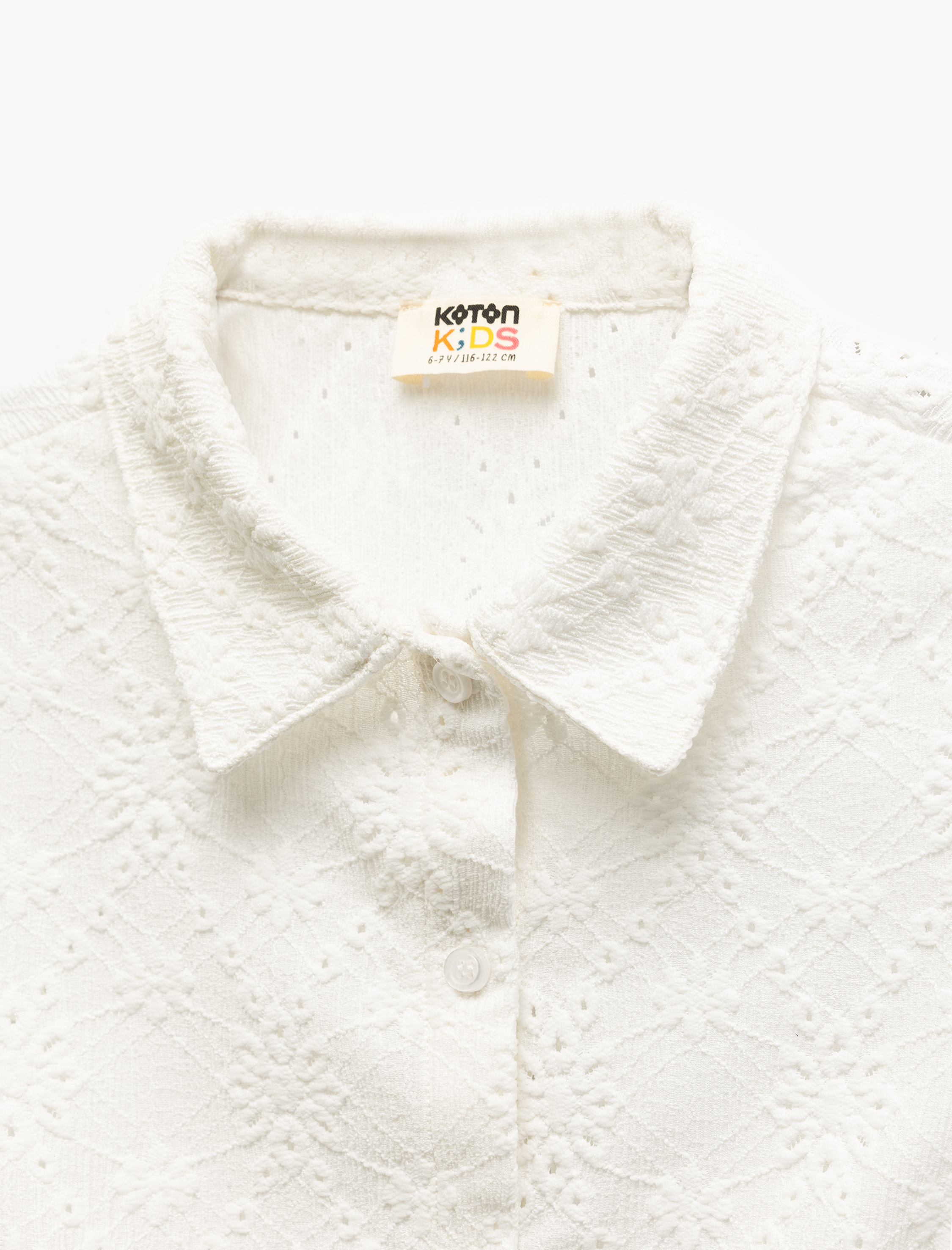  Kız Çocuk Bağlama Detaylı Brodeli Kısa Kollu Gömlek Yaka Bluz