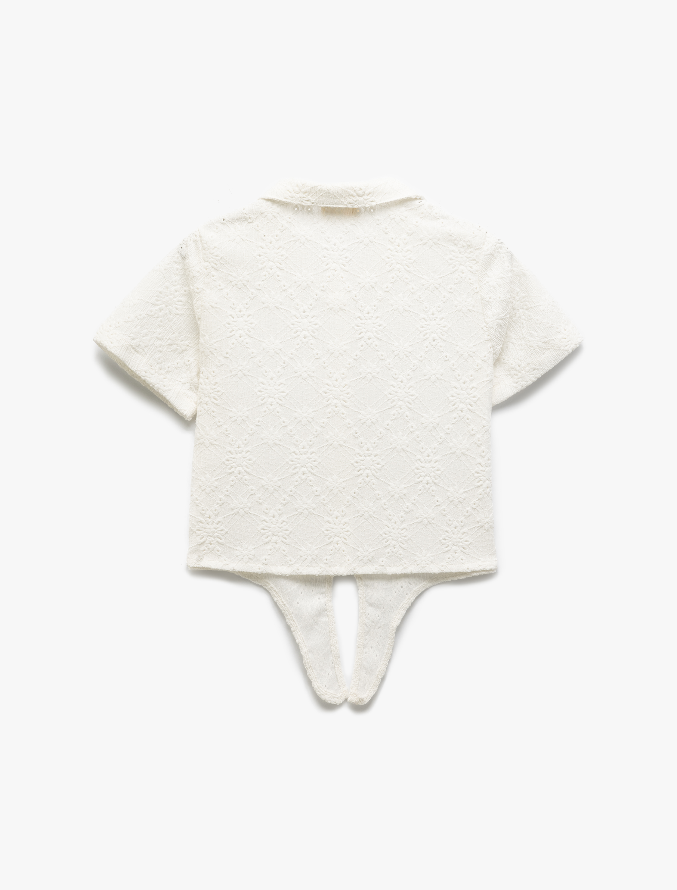  Kız Çocuk Bağlama Detaylı Brodeli Kısa Kollu Gömlek Yaka Bluz