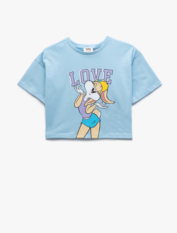 Pamuklu Lola Bunny Baskılı Kısa Kollu Bisiklet Yaka Lisanslı Crop Tişört_0