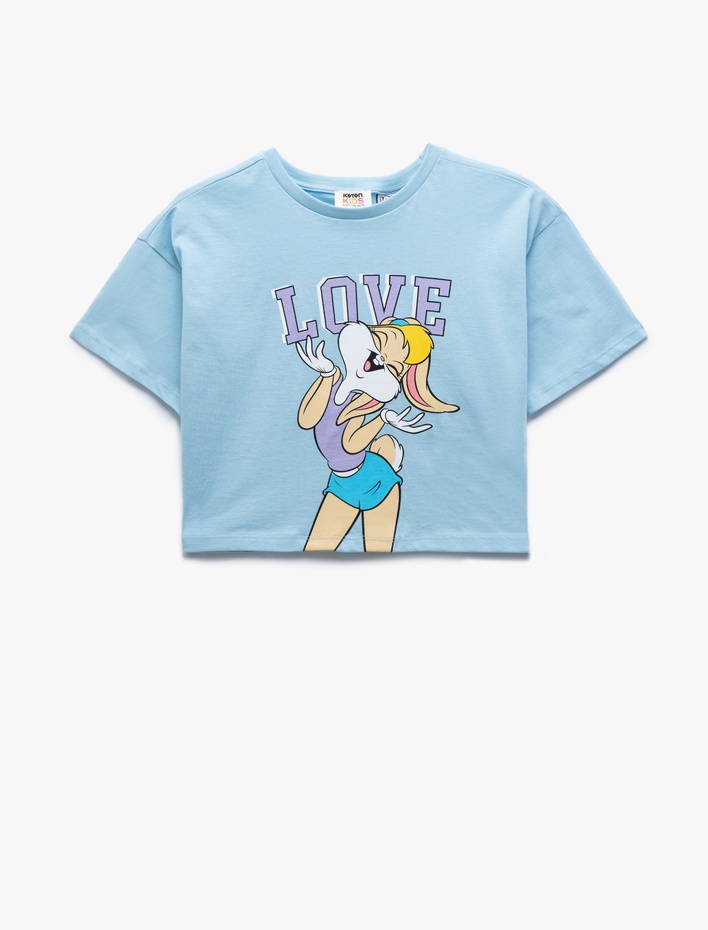 Kız Çocuk Pamuklu Lola Bunny Baskılı Kısa Kollu Bisiklet Yaka Lisanslı Crop Tişört