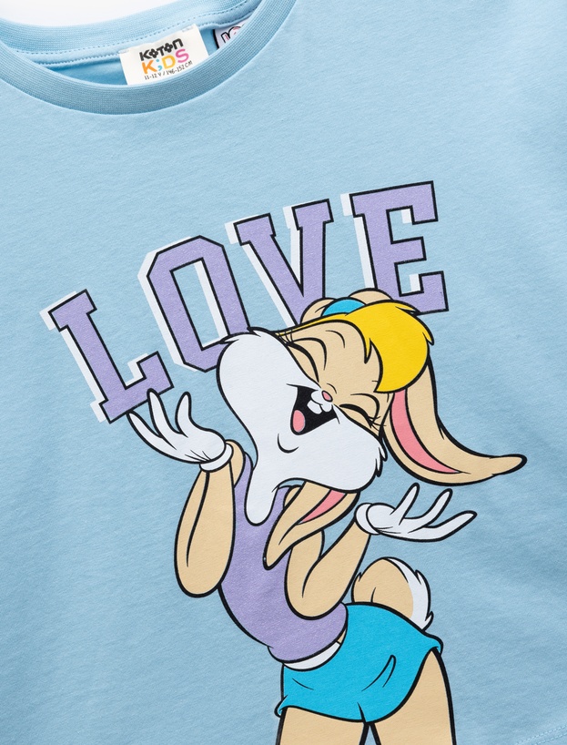 Pamuklu Lola Bunny Baskılı Kısa Kollu Bisiklet Yaka Lisanslı Crop Tişört_2