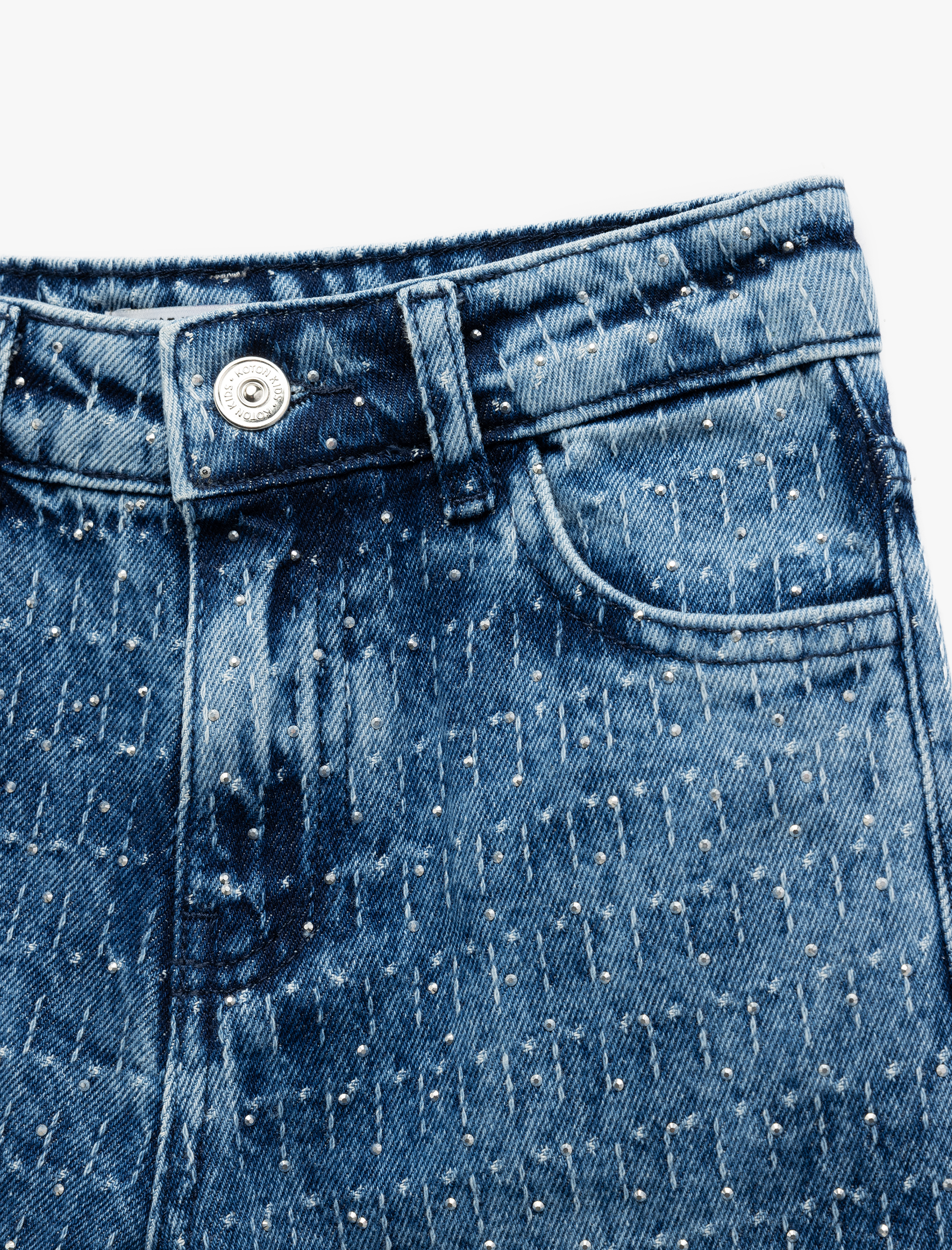  Kız Çocuk Pamuklu Geniş Paça Denim Pantolon