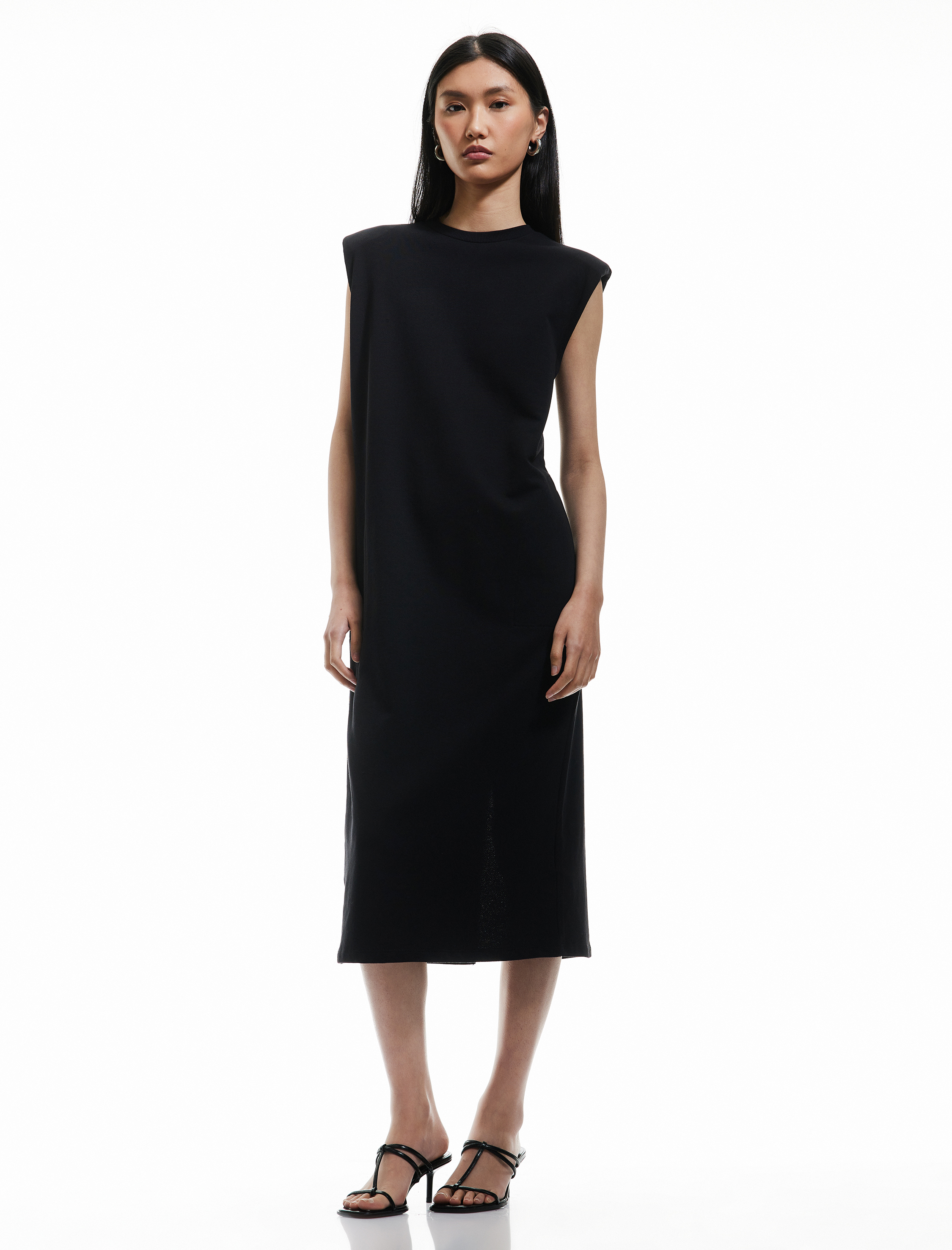   Pamuklu Üç İplik Cepli Bisiklet Yaka Kolsuz Midi Boy Günlük Elbise