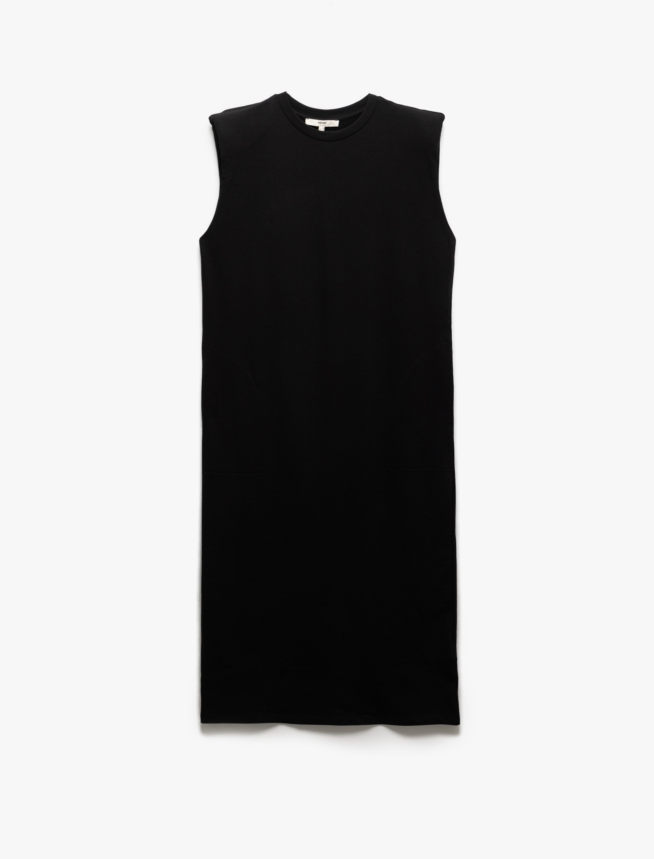   Pamuklu Üç İplik Cepli Bisiklet Yaka Kolsuz Midi Boy Günlük Elbise