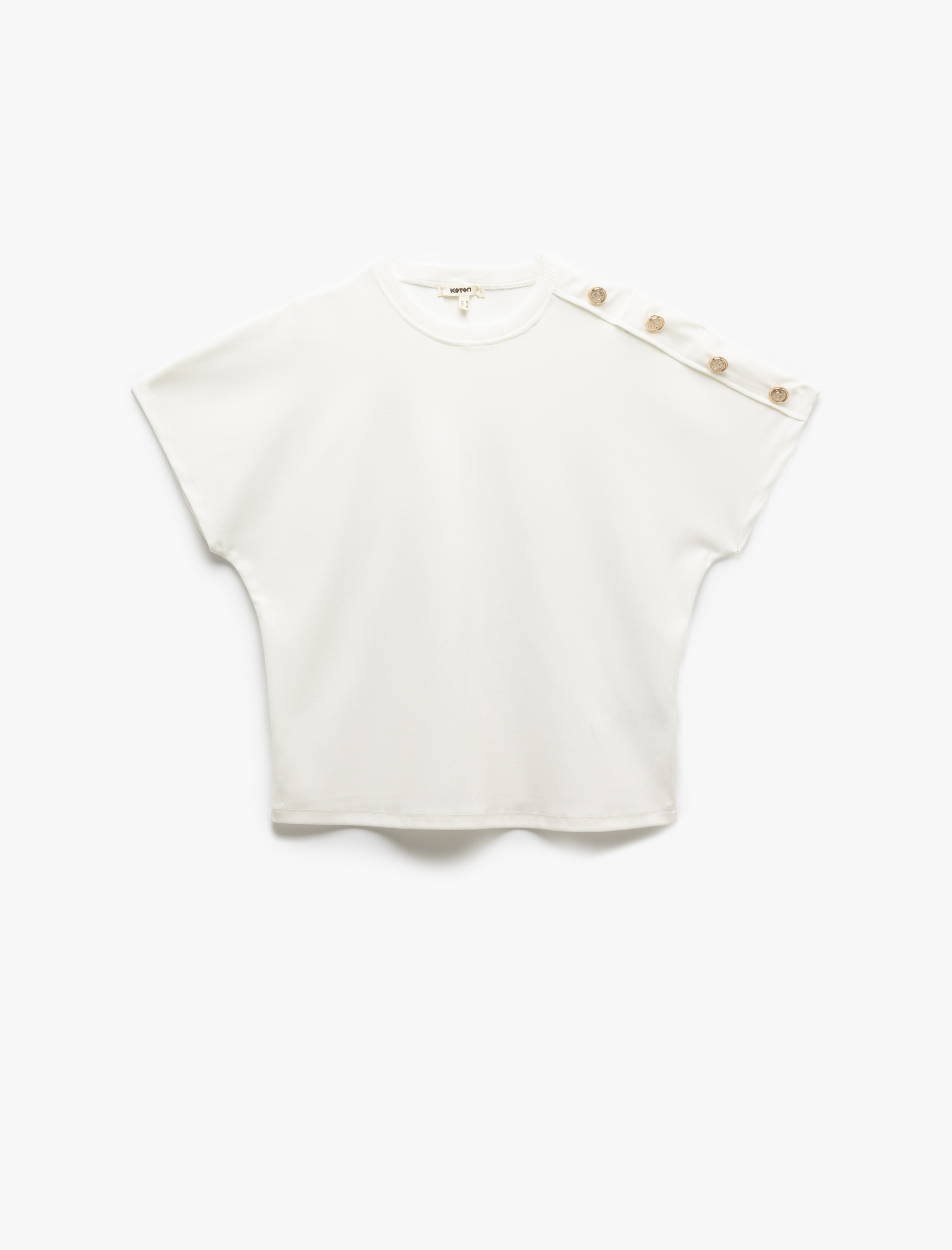   Bisiklet Yaka Düğme Detaylı Yarasa Kol Tişört