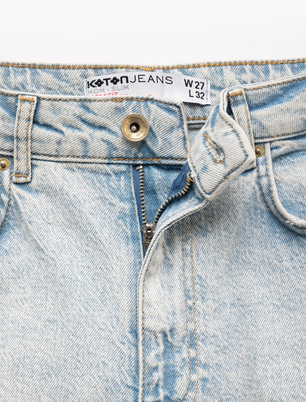 Mom Fit Yüksek Bel Pamuklu Cepli Denim Pantolon - Mom Slim Jean_5