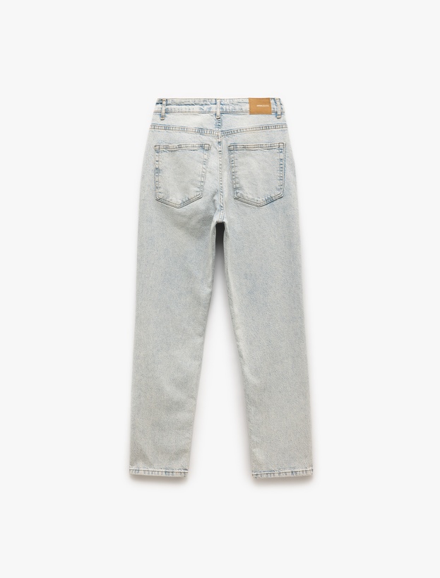 Mom Fit Yüksek Bel Pamuklu Cepli Denim Pantolon - Mom Slim Jean_4