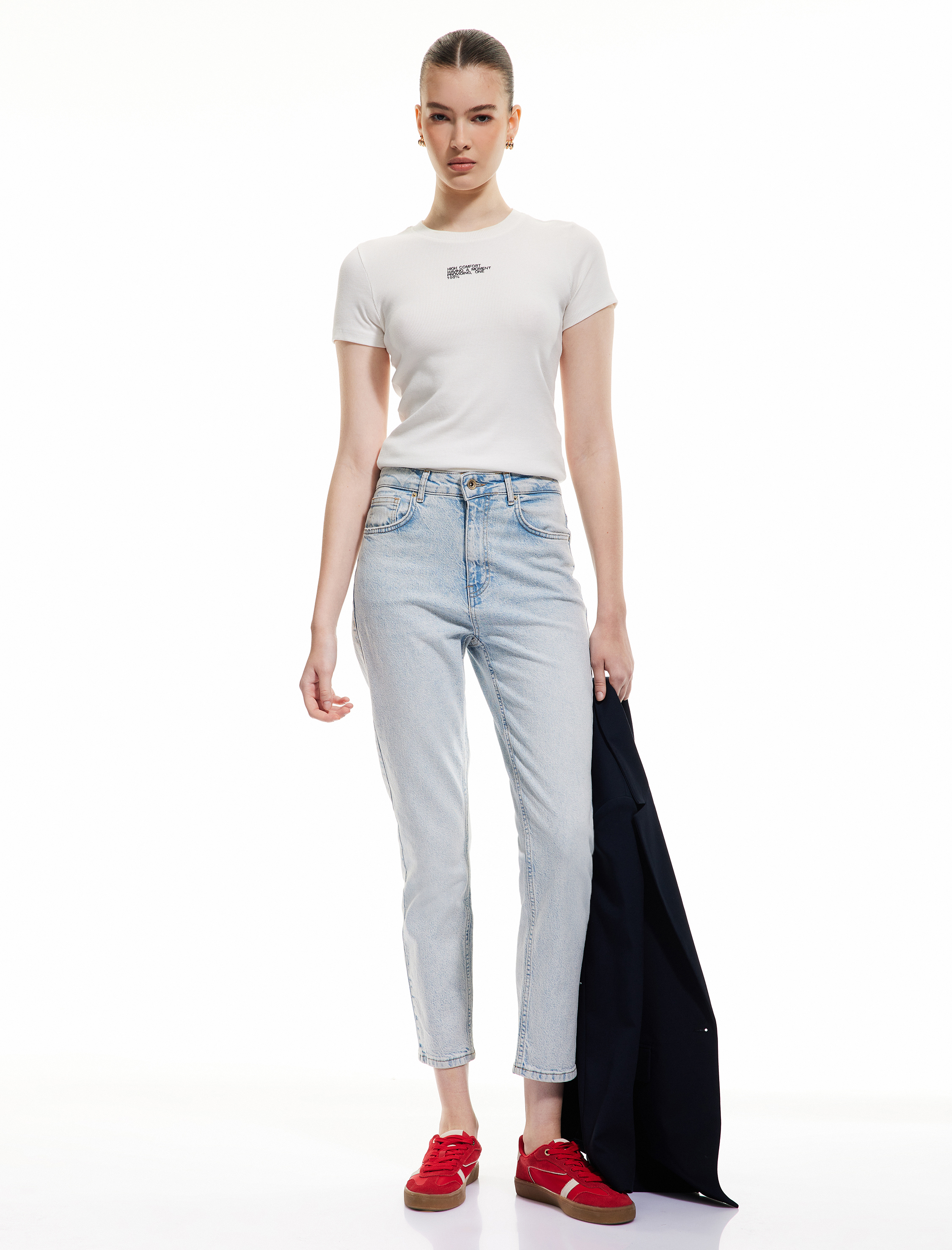 Koton Kadın Mom Fit Yüksek Bel Pamuklu Cepli Denim Pantolon - Mom Slim Jean -1